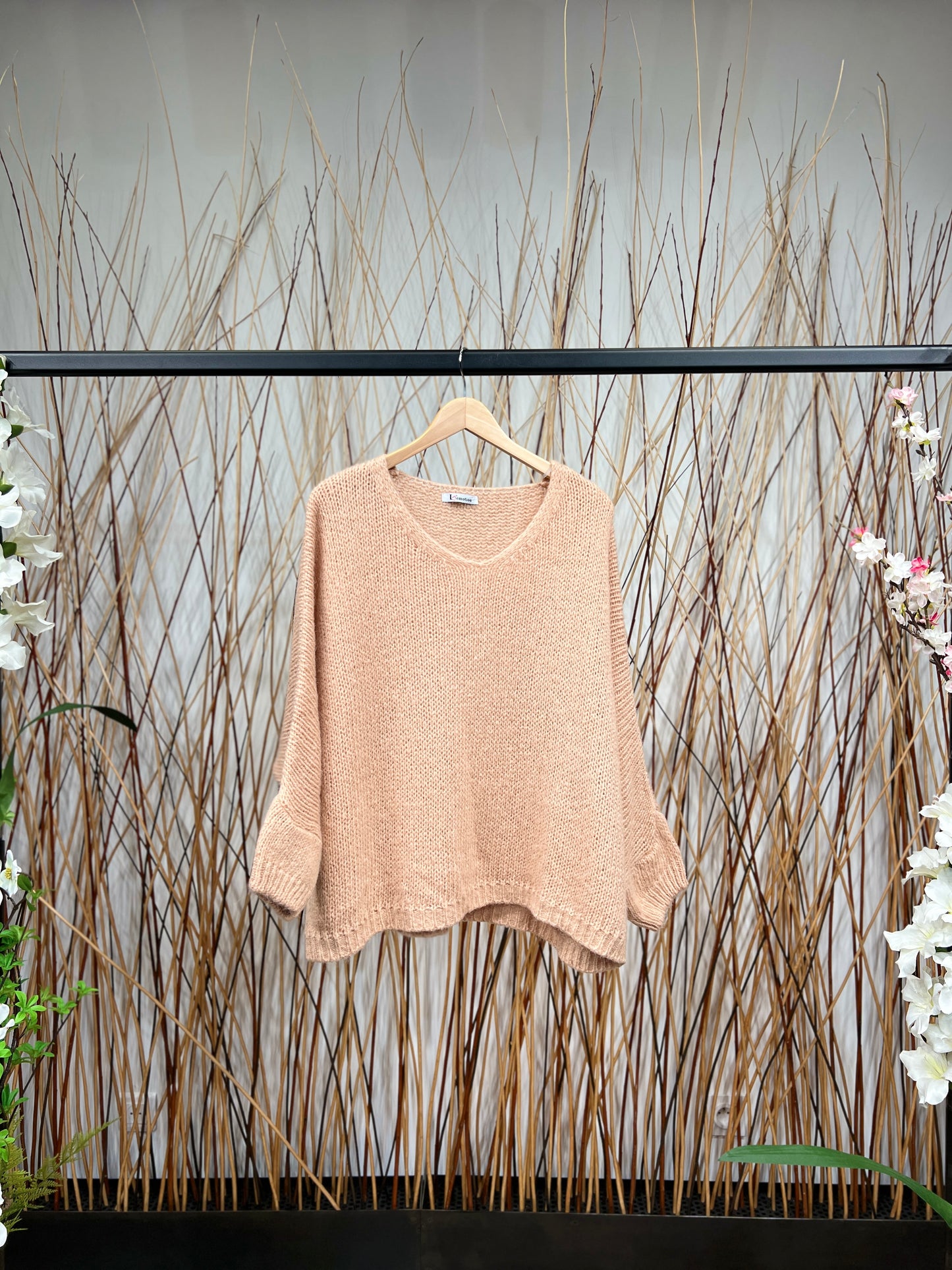 Pull Maille Large Manche Longue Côtelé Mohair 30%
