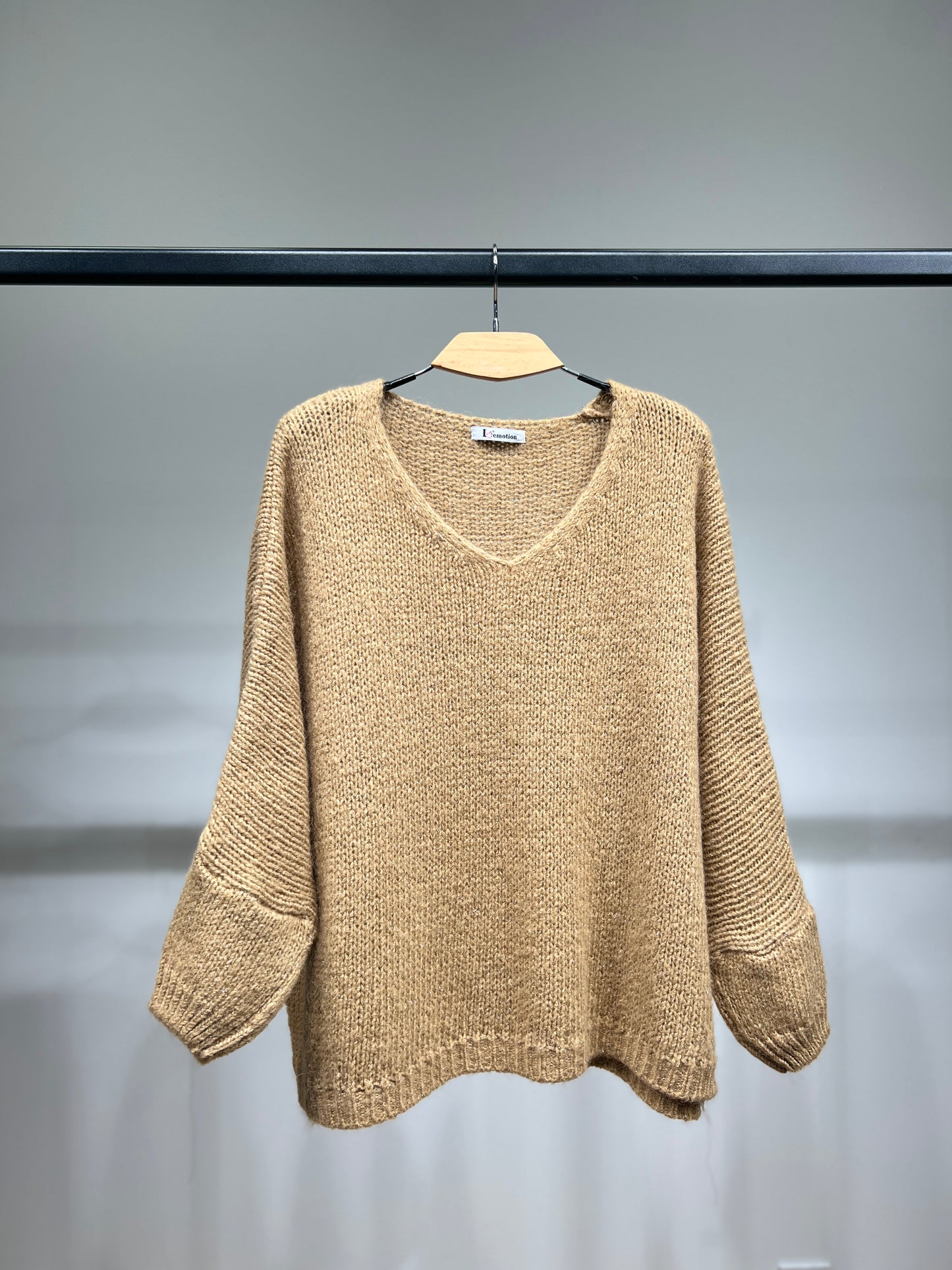 Long Sleeve Wide Knit Sweater Lurex 60% Mohair/Virgin Wool