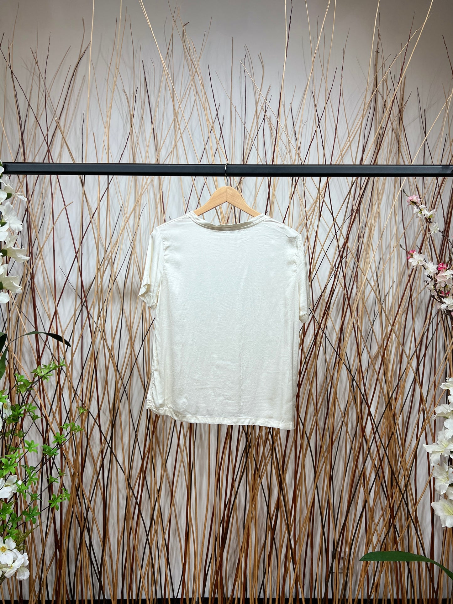 T-Shirt Manche Courte Satin Simple Bords-Côtes Viscose