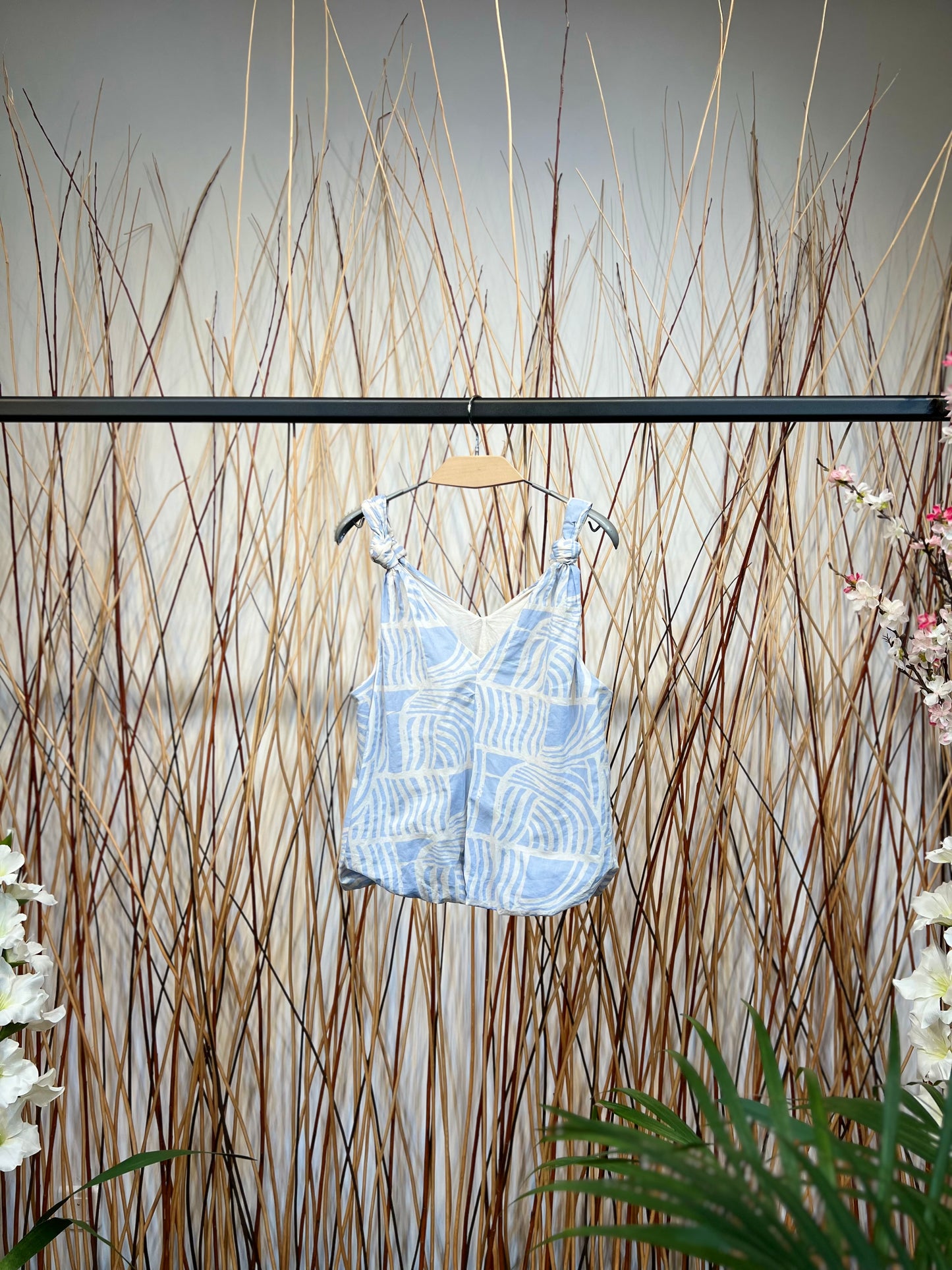 100% Cotton Elastic Tank Top with Bow Straps