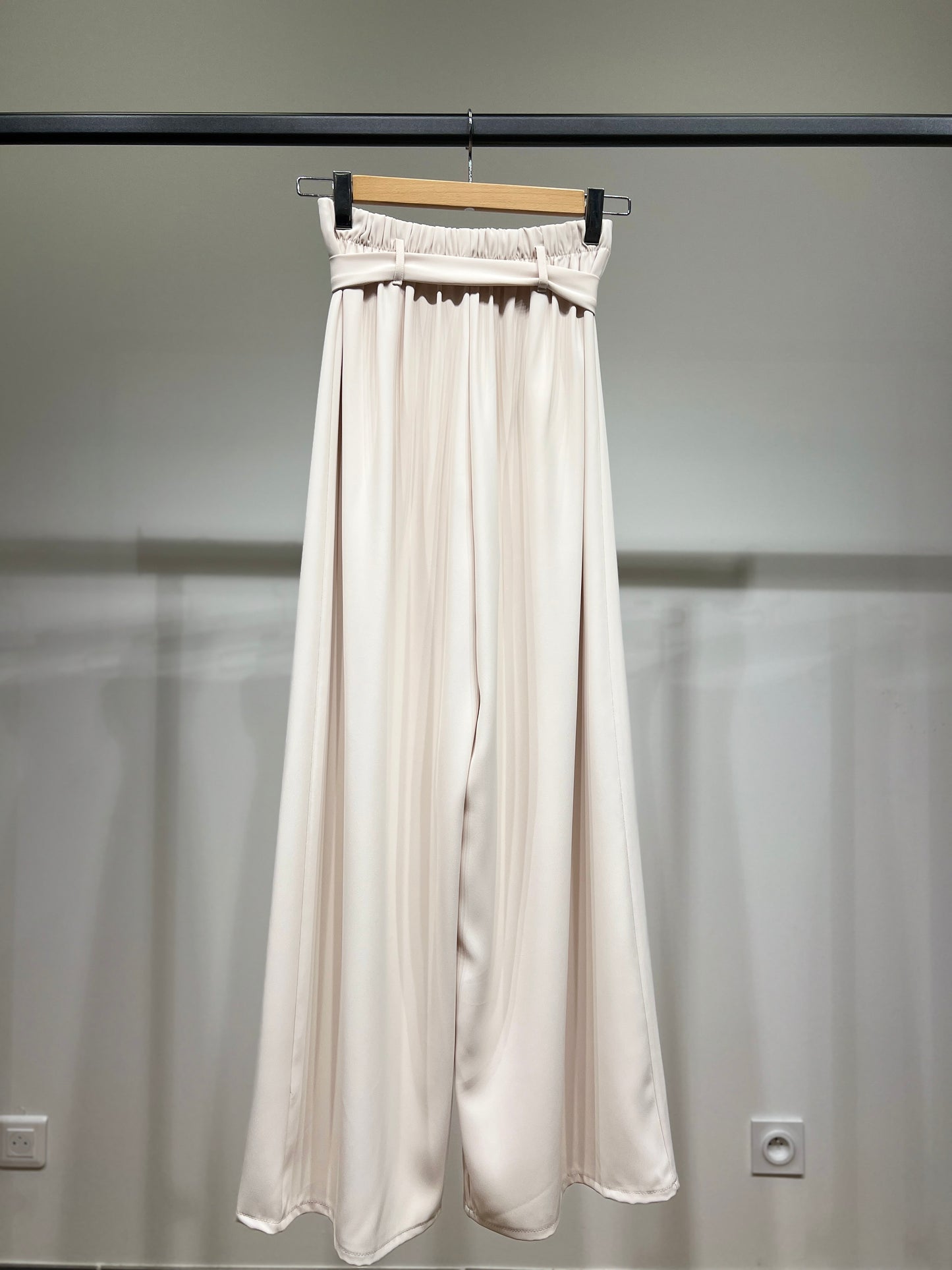 Pantalon Large Fluide Plissé Ceinture Nouer Taille Élastique