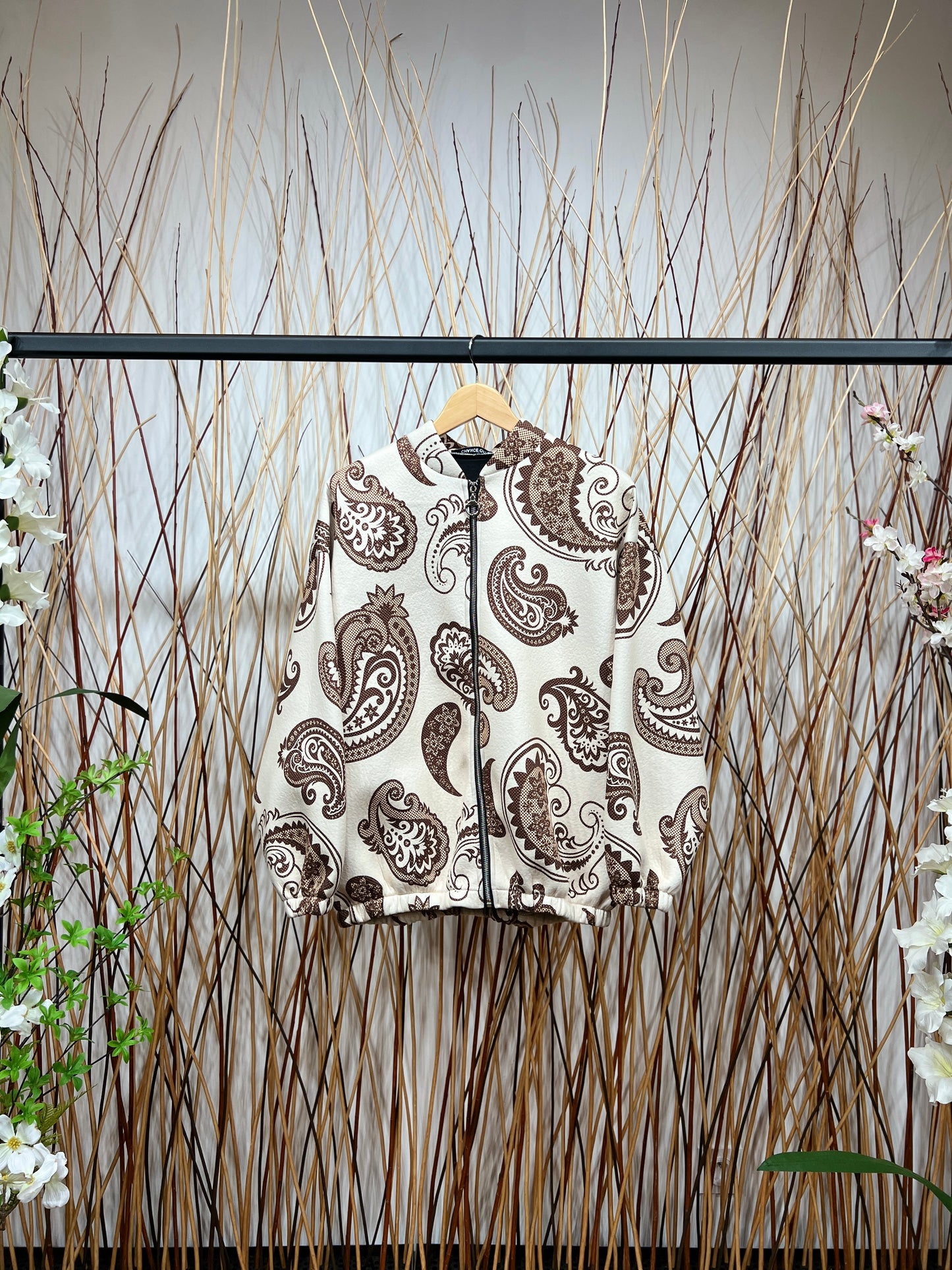 Veste Large Effet Néoprène Motif Cachemire Poignet Élastiqué