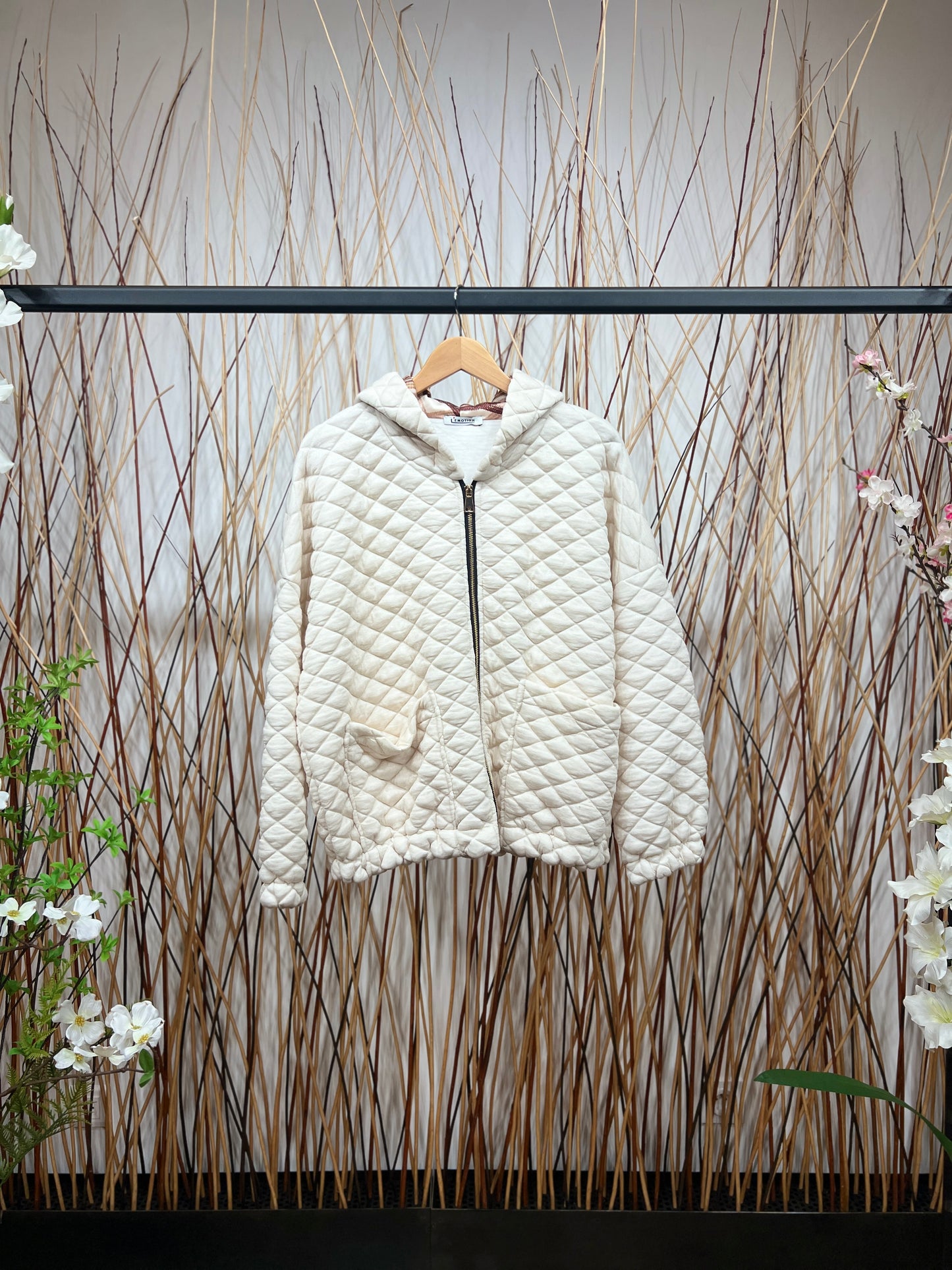 Sweat à Capuche Zippé Matelassé Coupe Large Poches Avant