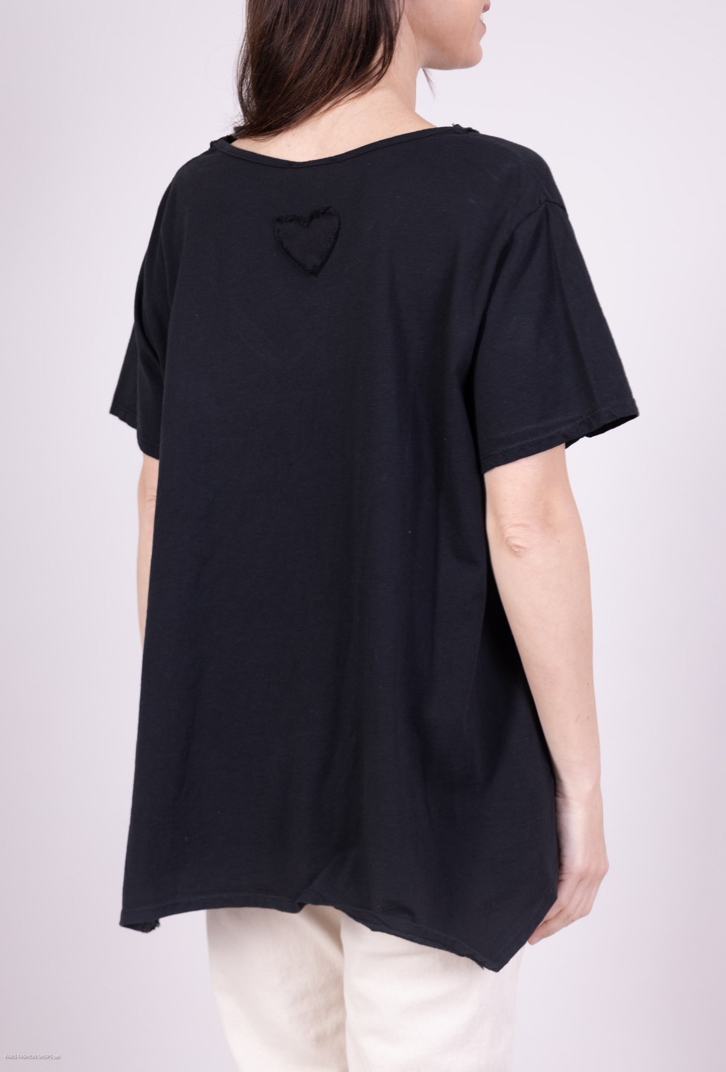 T-Shirt 100% Coton Cœur Brodé Coupe Large