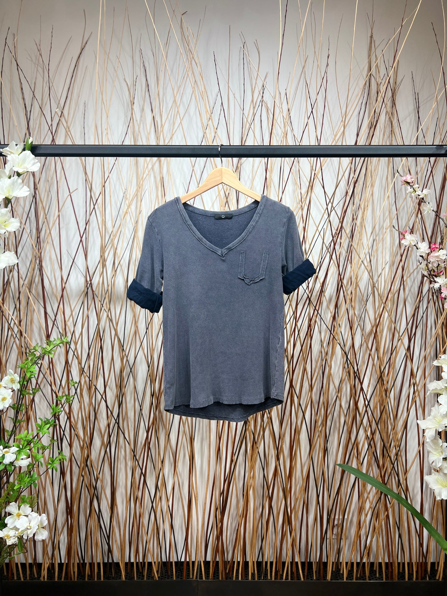 Long Sleeve Cotton V-Neck Striped T-Shirt