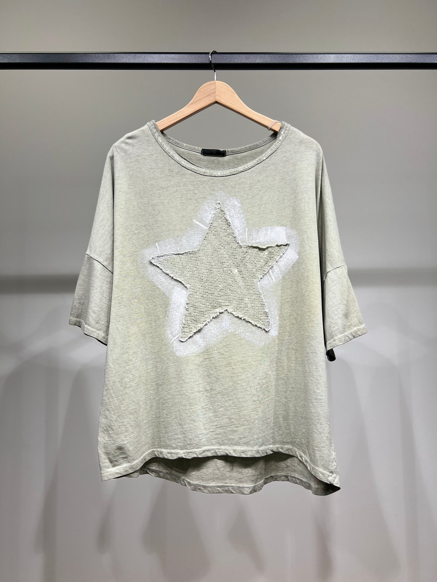 T-Shirt Large Motif Étoile Brodé à Sequins 100% Coton