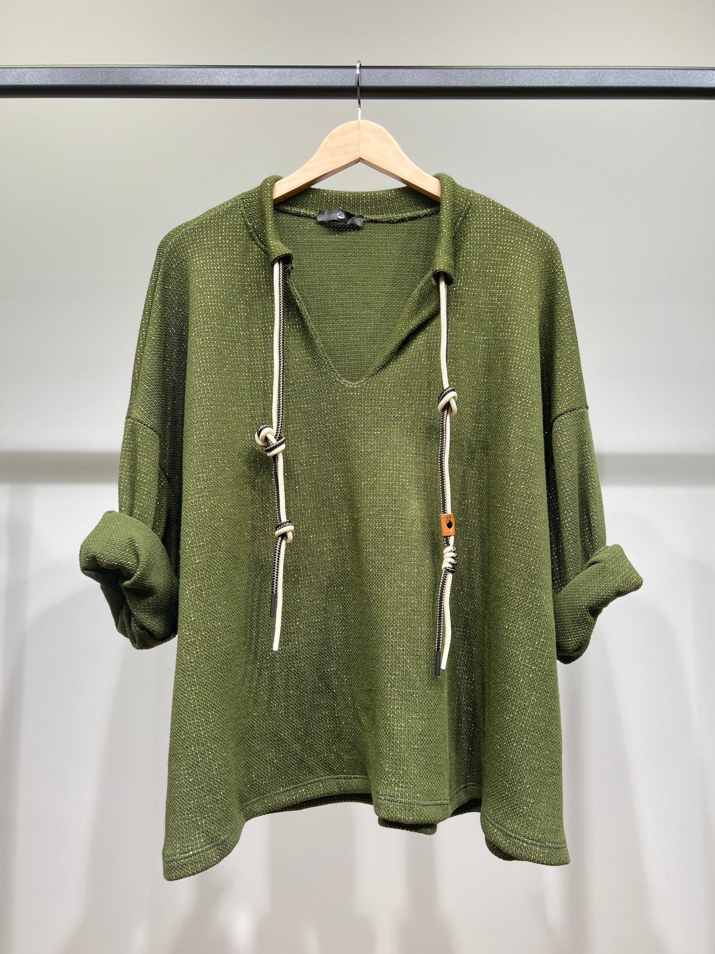 Pull Col Fendu à Cordon De Serrage à Lurex Doré