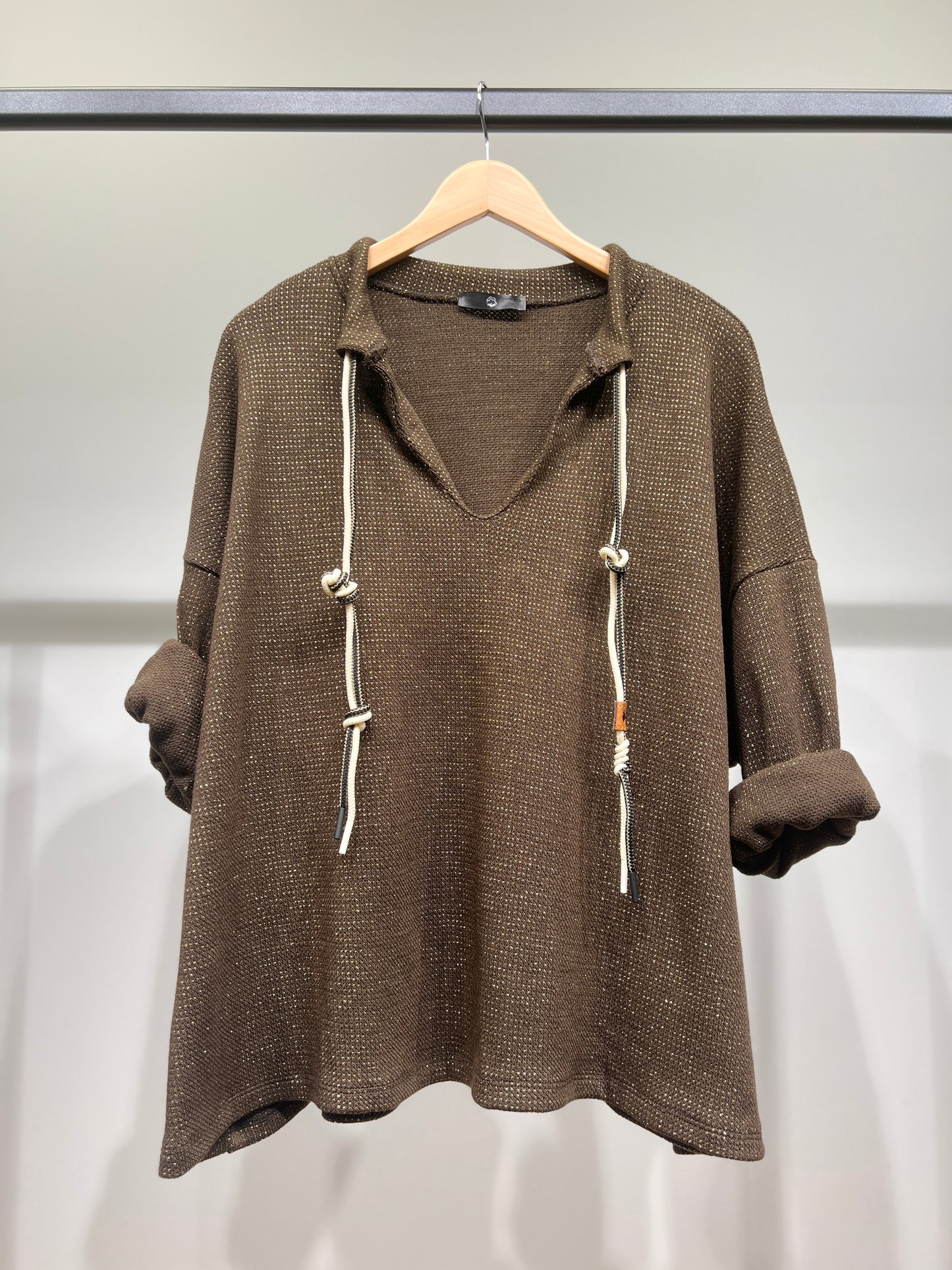 Pull Col Fendu à Cordon De Serrage à Lurex Doré