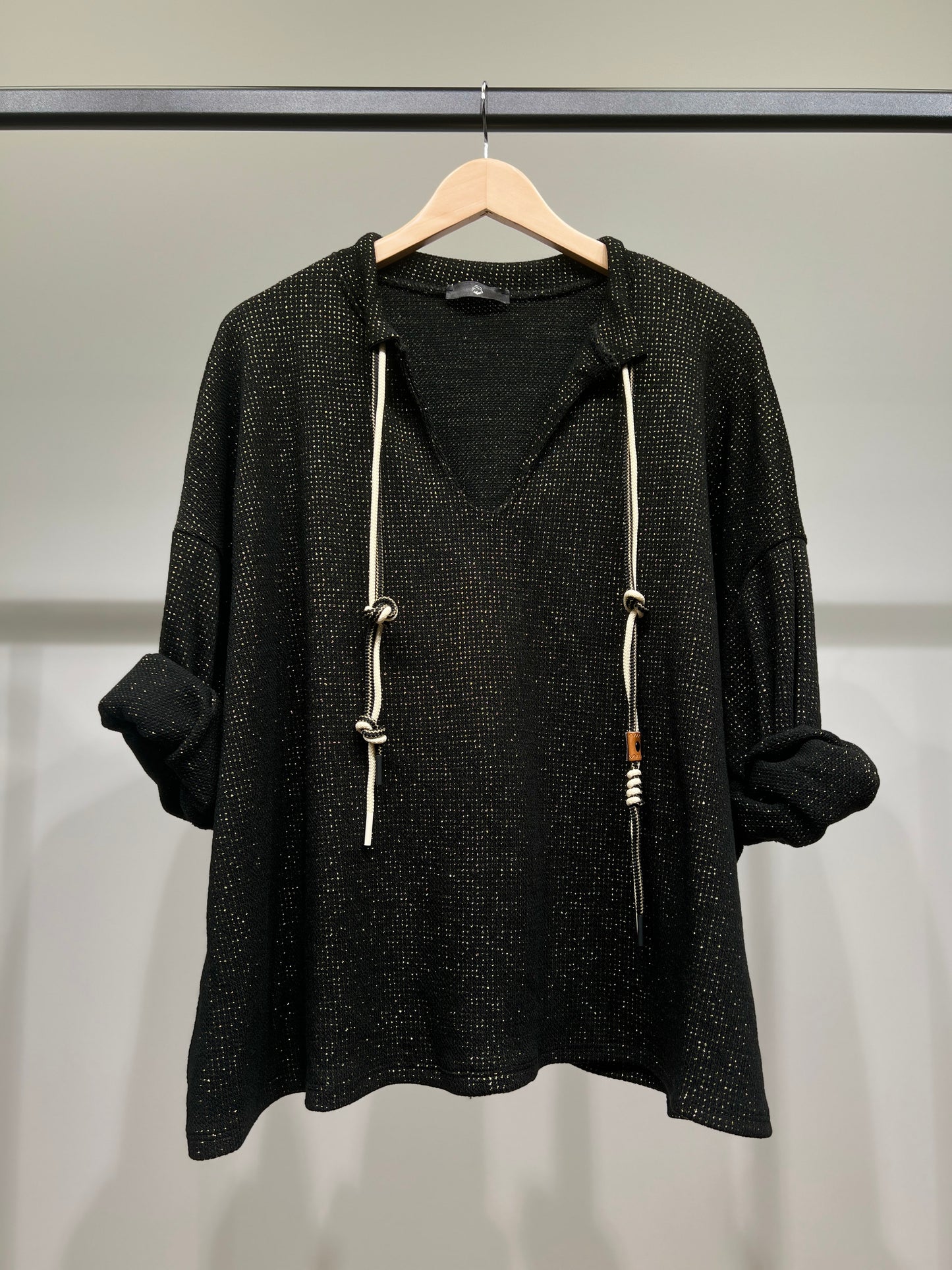 Pull Col Fendu à Cordon De Serrage à Lurex Doré
