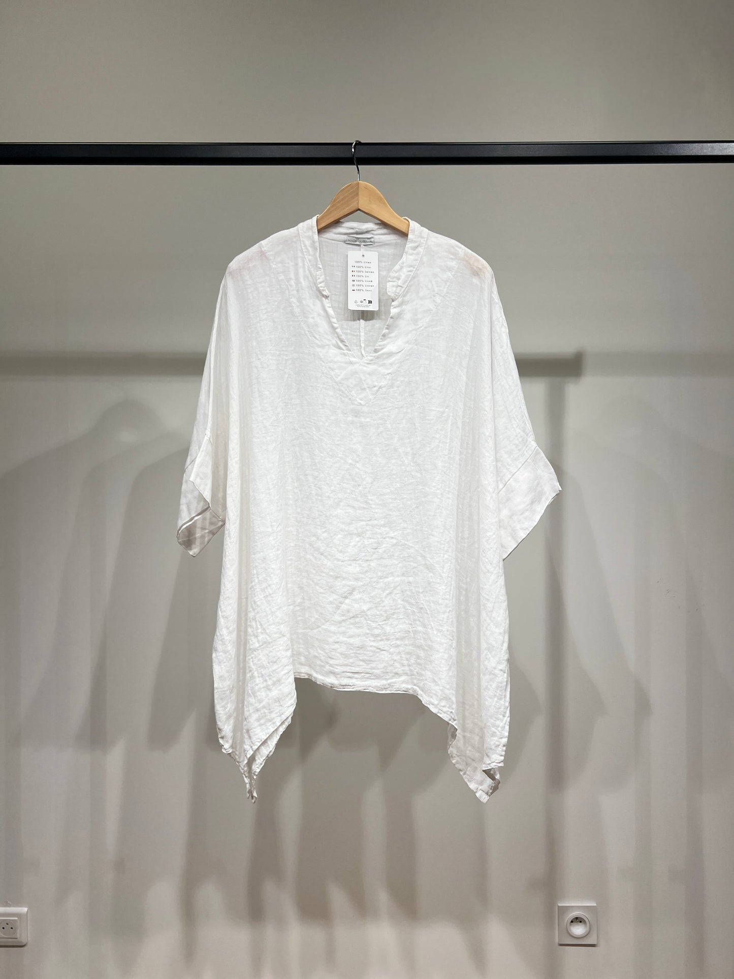 Wide 3/4 Sleeve Tunic V-Neck 100% Linen