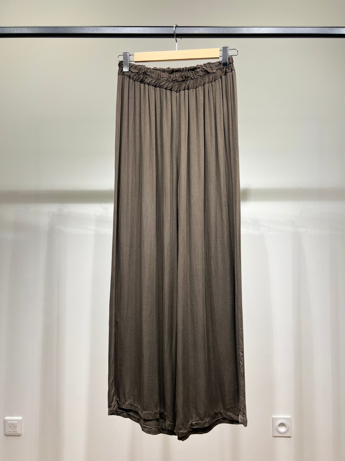 Pantalon Fluide Large à Taille Élastique 100% Viscose