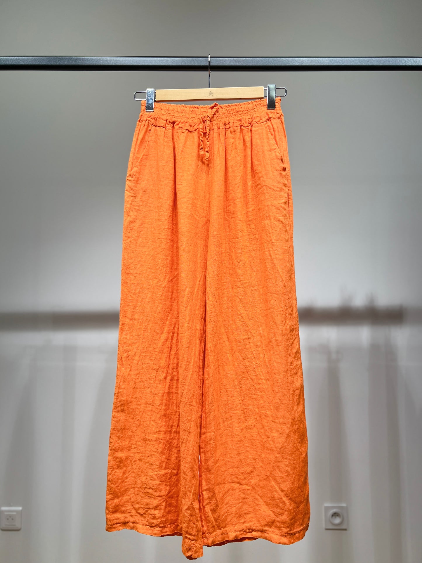 Pantalon Large Taille Élastique à Cordon 100% Lin