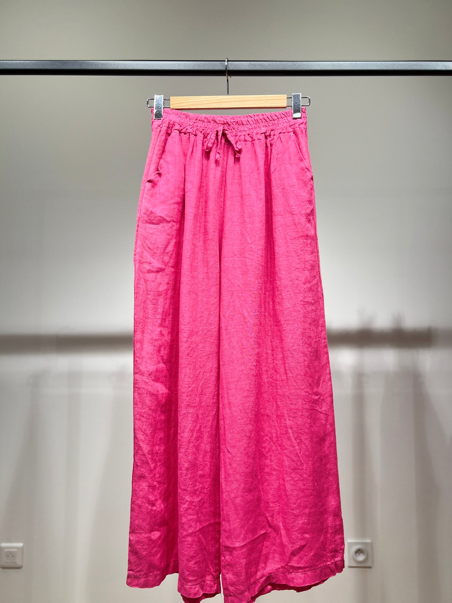 Pantalon Large Taille Élastique à Cordon 100% Lin