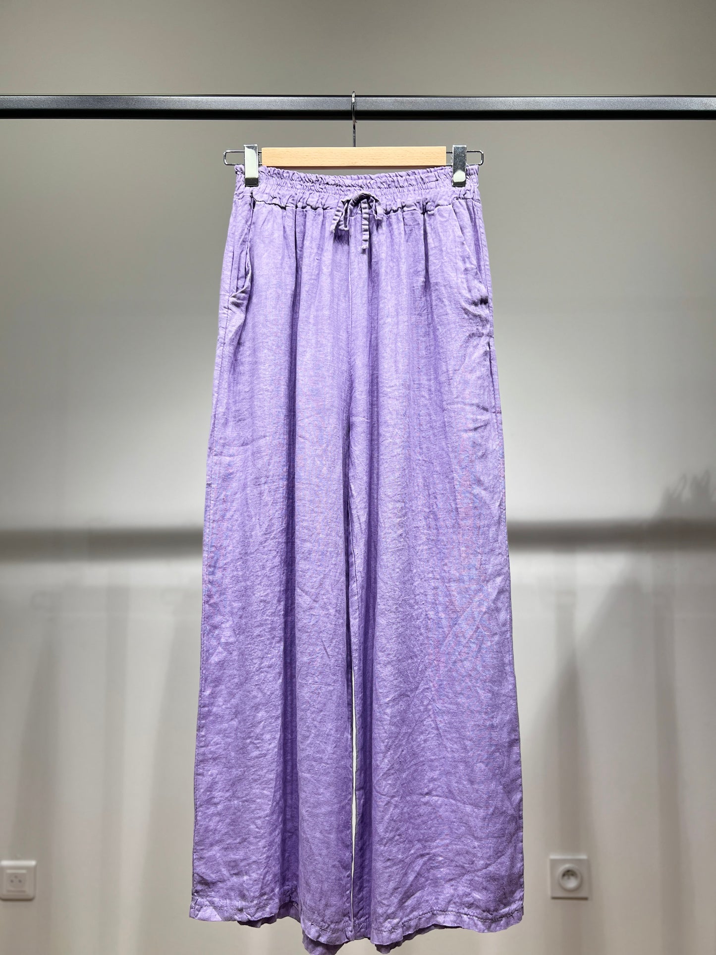 Pantalon Large Taille Élastique à Cordon 100% Lin