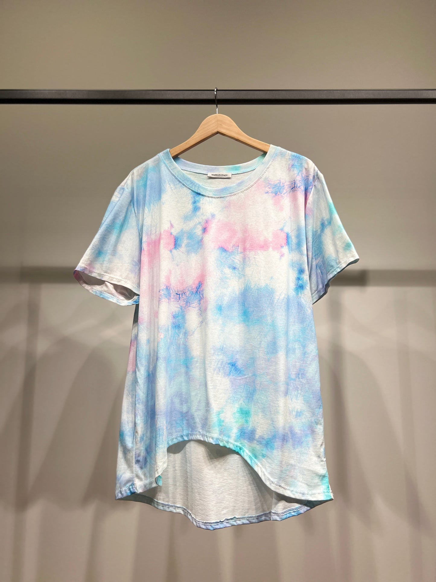 T-Shirt High Low Motif Tie & Dye Aquarelle 100% Coton