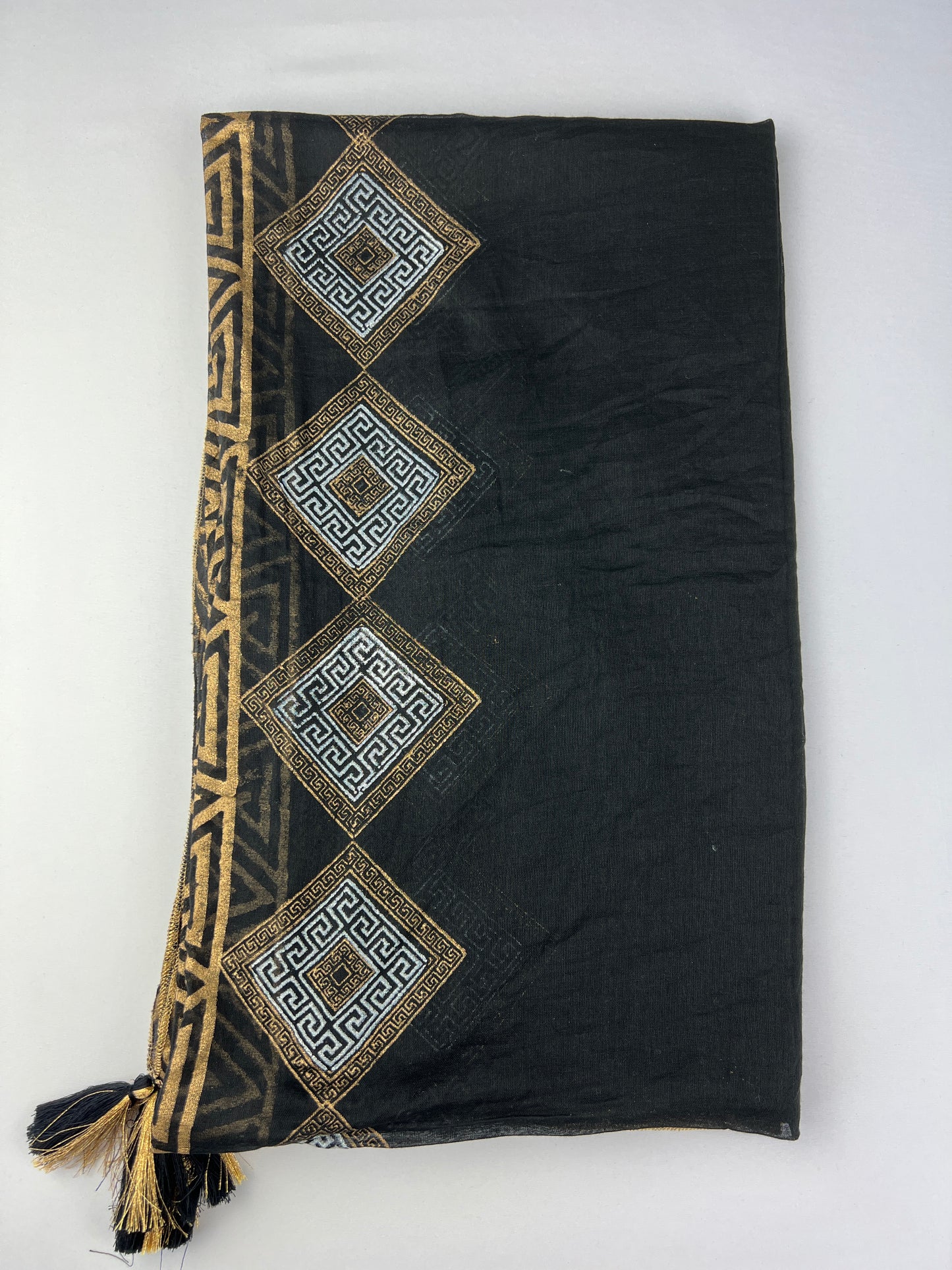 Foulard Motif Aztèque à Pampilles 100% Coton Taille 170x110cm