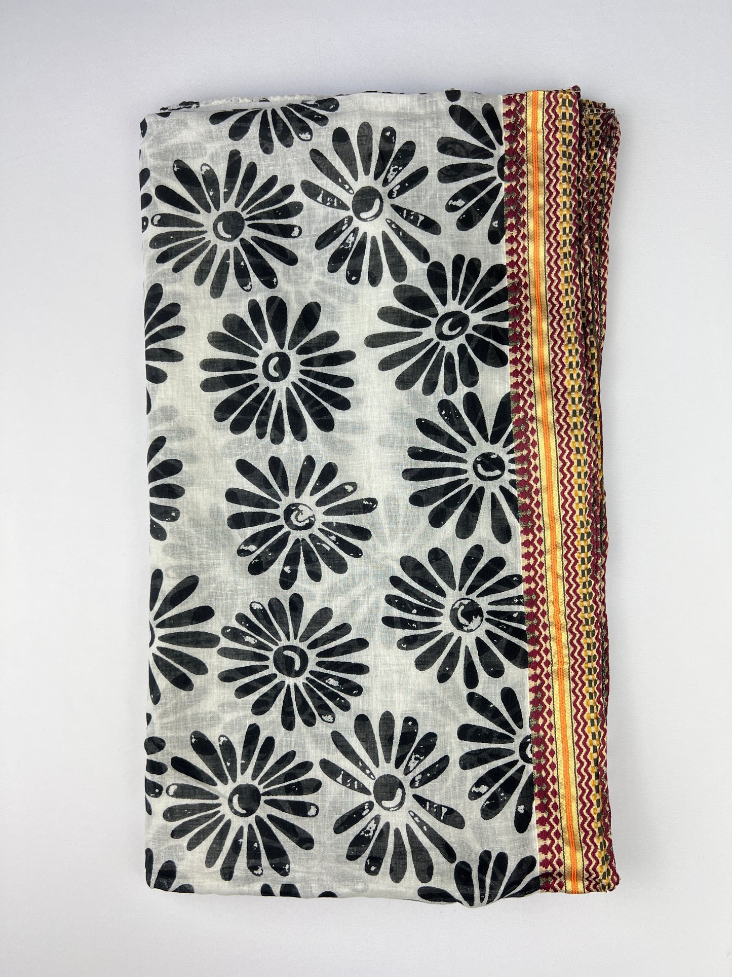 Foulard Motif Floral Et Bords Décorés 100% Coton 90X180cm