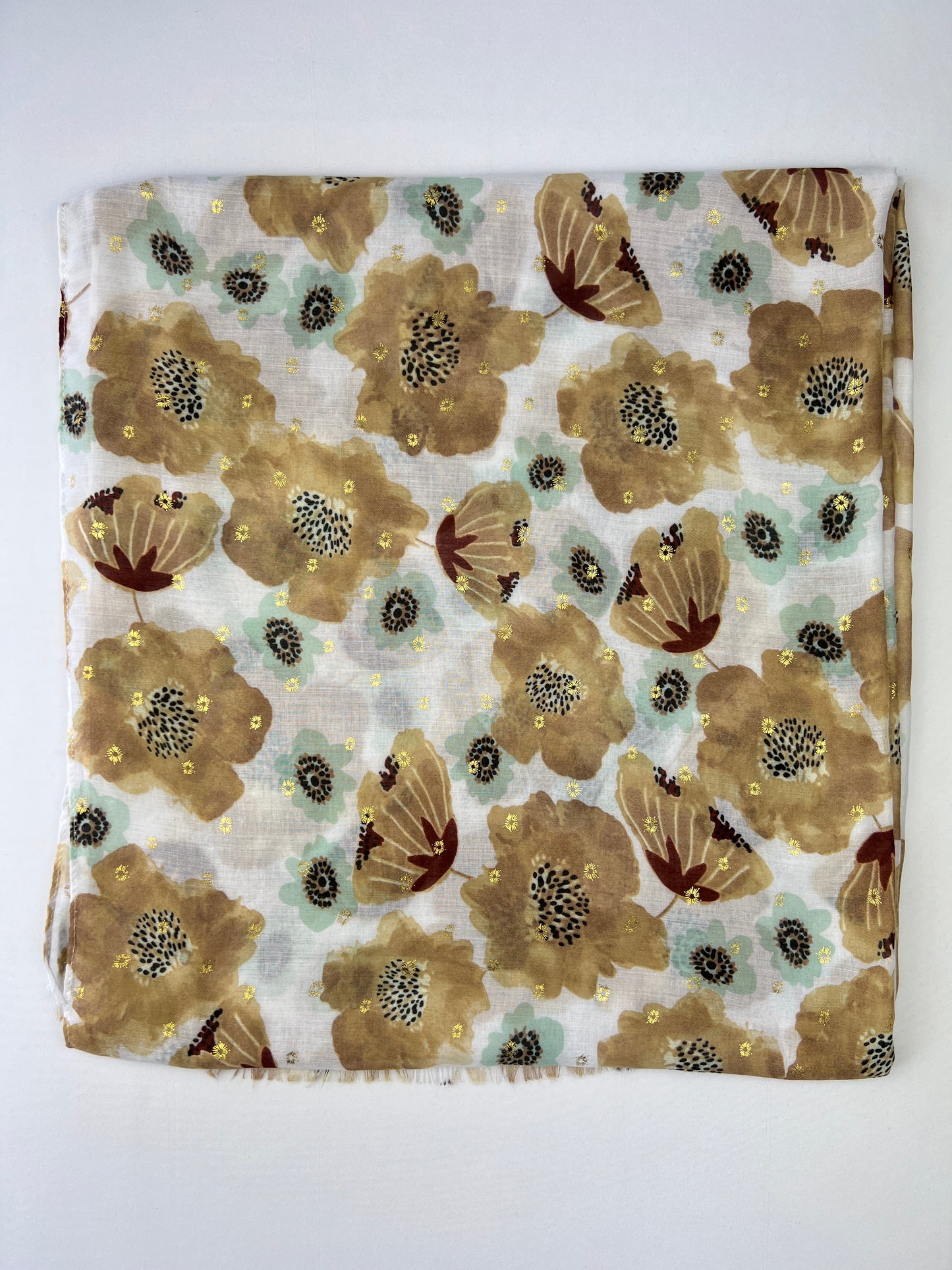 Foulards Motif Fleuri à Taches Dorées Effet Effiloché Taille 180x90