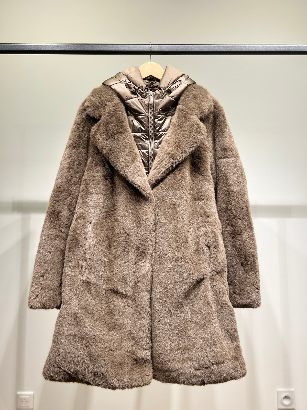 Faux Fur Coat with Removable Hood and Tailored Down Jacket