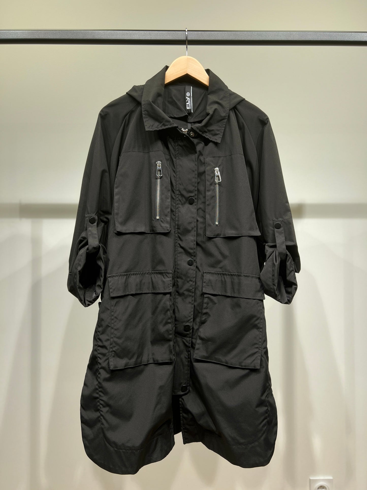 Imperméable Long à Capuche Poches Et Fente Boutonné