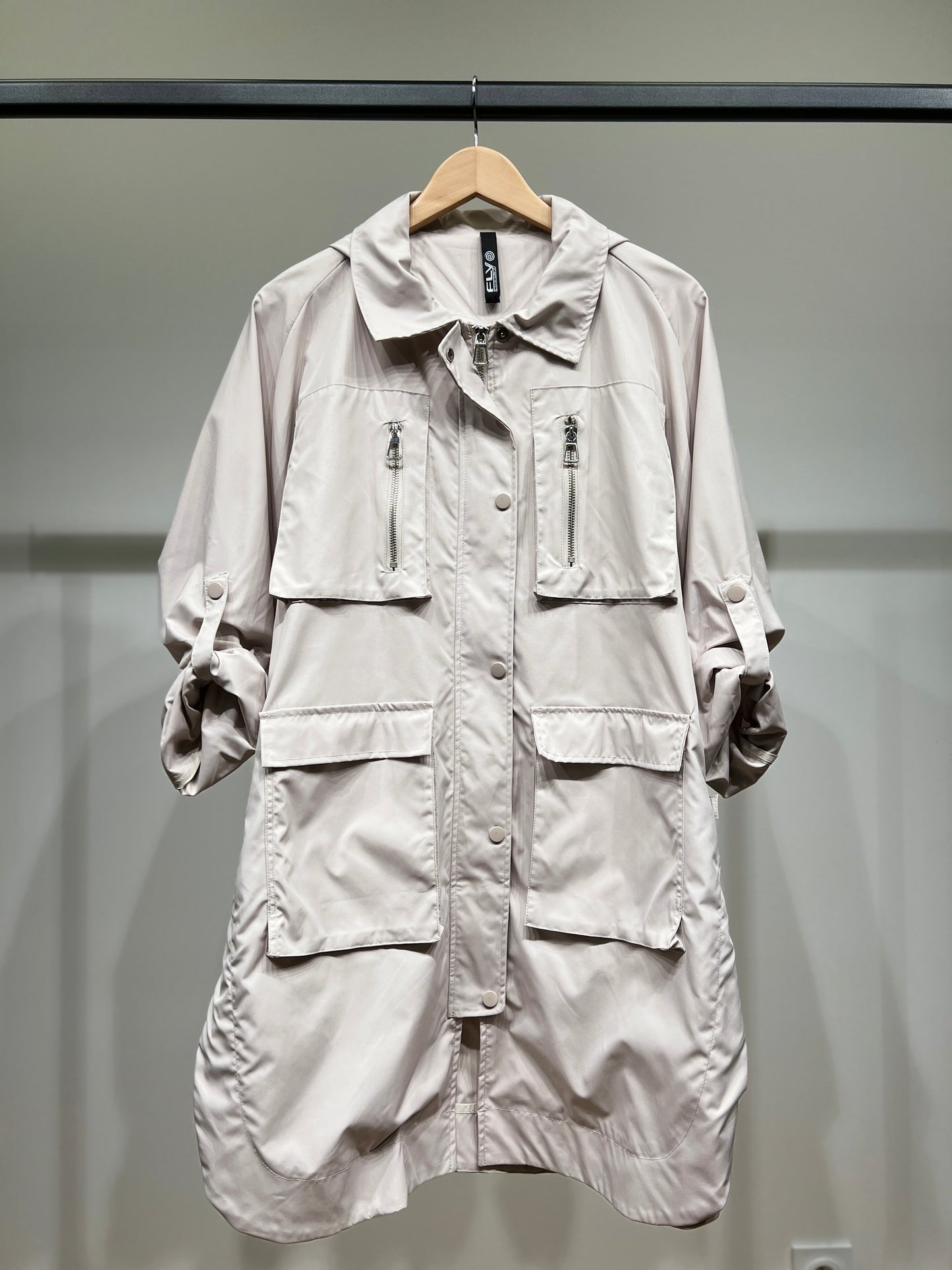 Imperméable Long à Capuche Poches Et Fente Boutonné