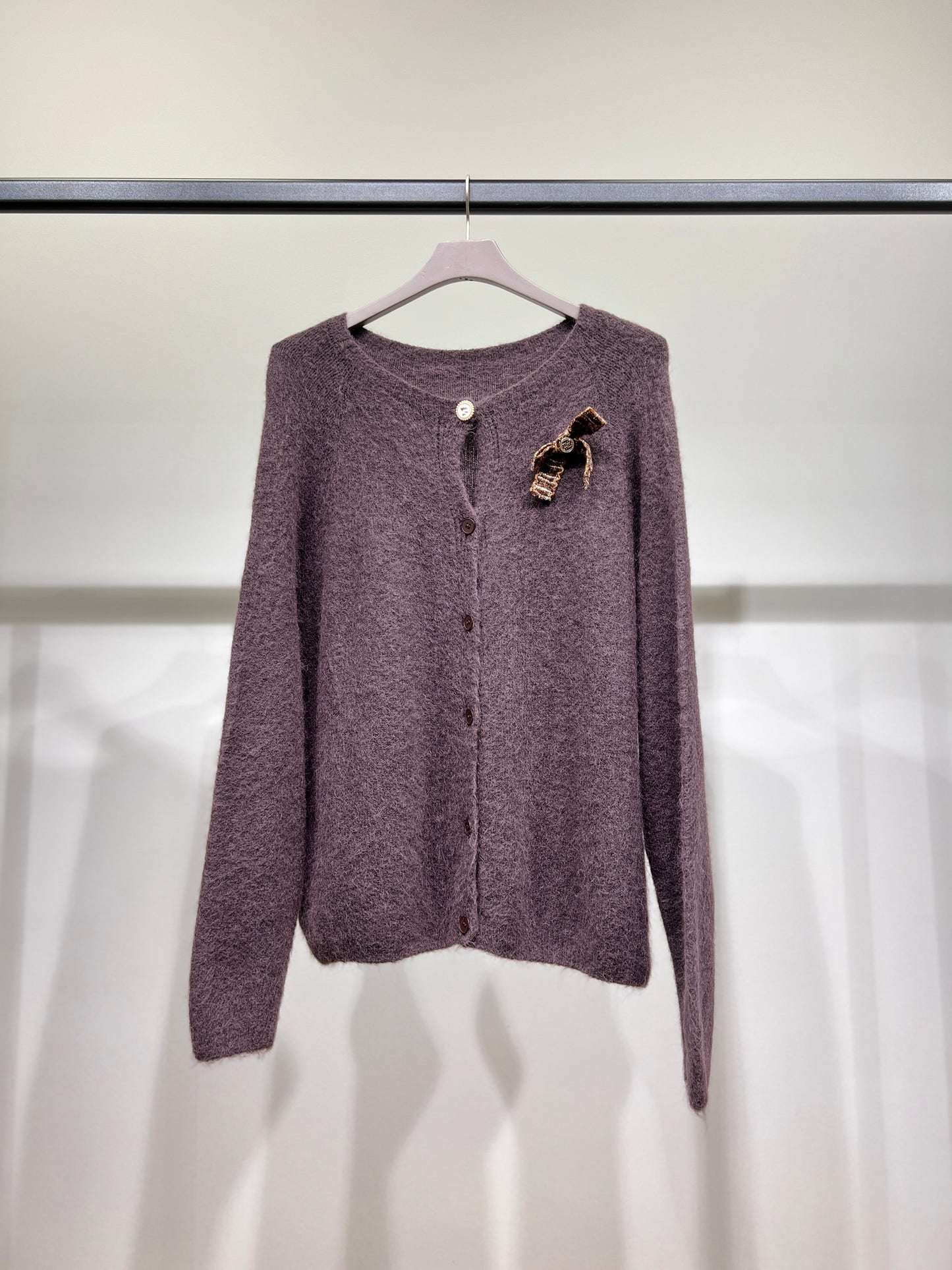 Pull Cardigan Maille Fine Pin Nœud 27% Alpaca