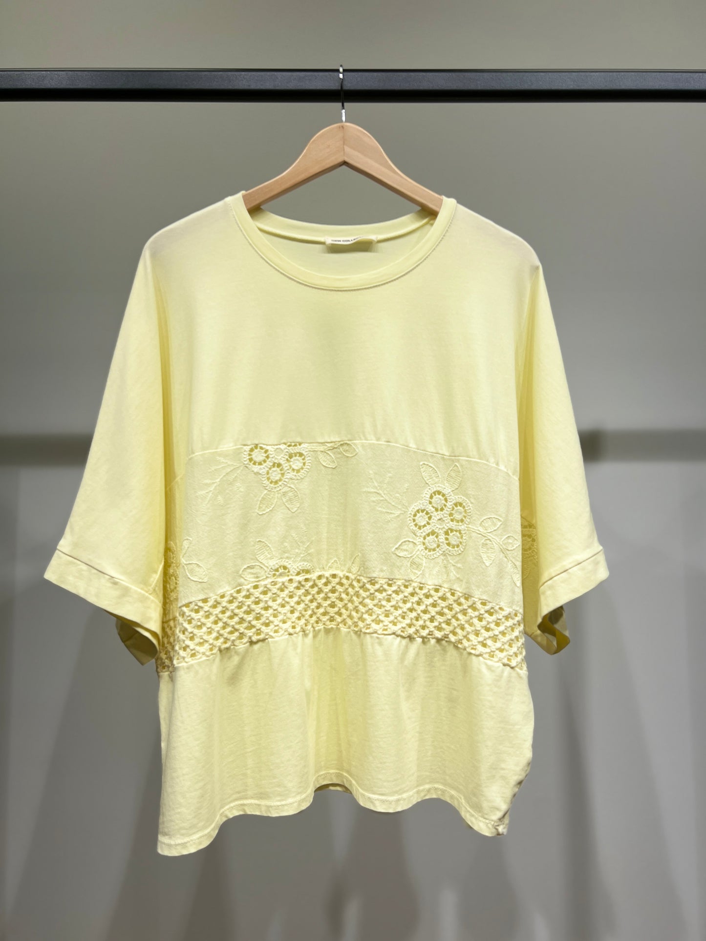 T-Shirt Manche 3/4 Large Broderie Maille Ajourée 100% Coton