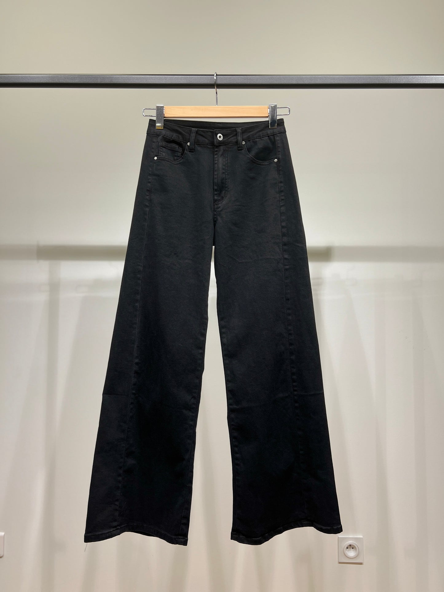 Pantalon Droit Large Stretch Taille Haute 98% Coton Taillé