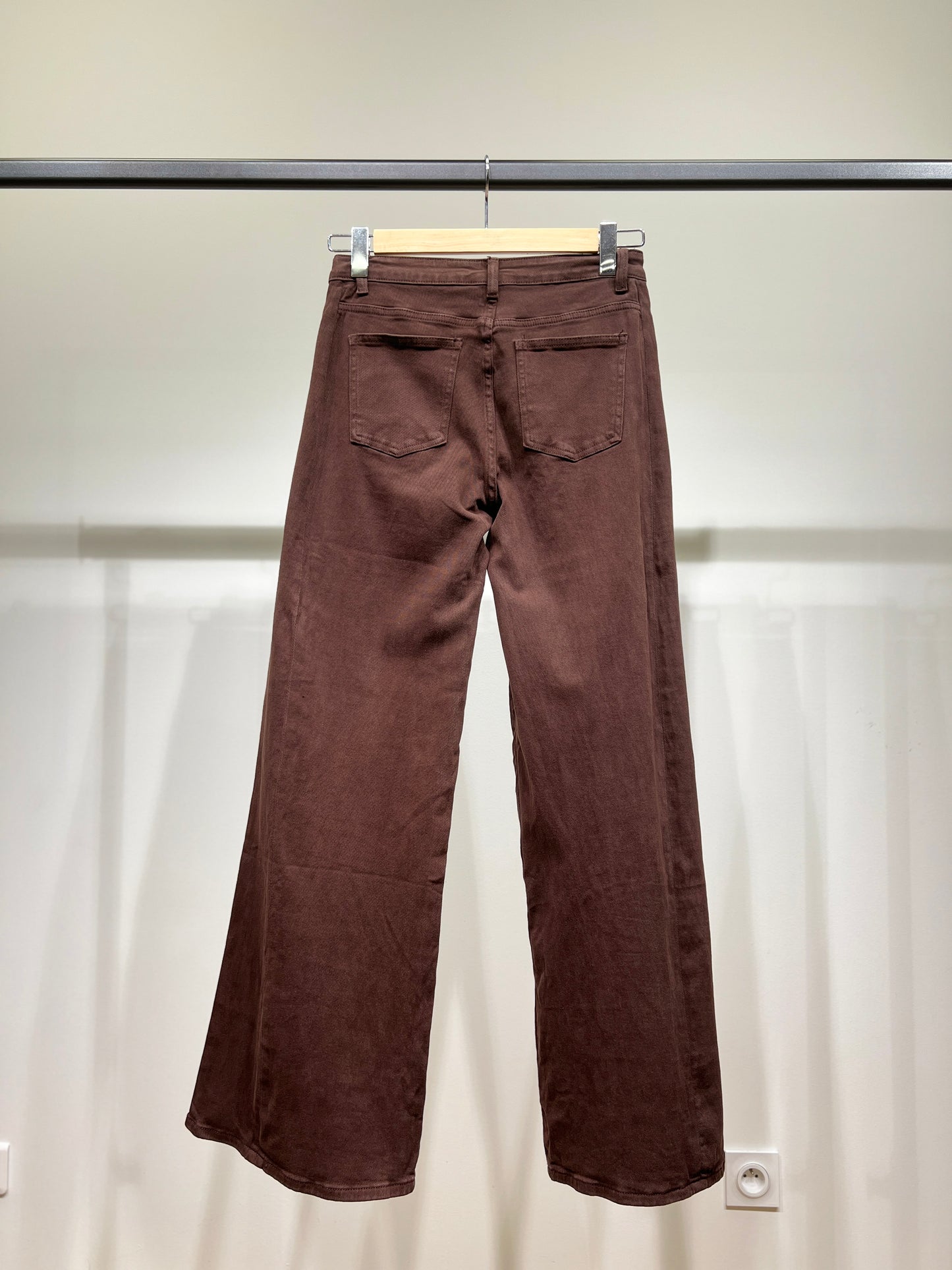 Pantalon Droit Large Stretch Taille Haute 98% Coton Taillé