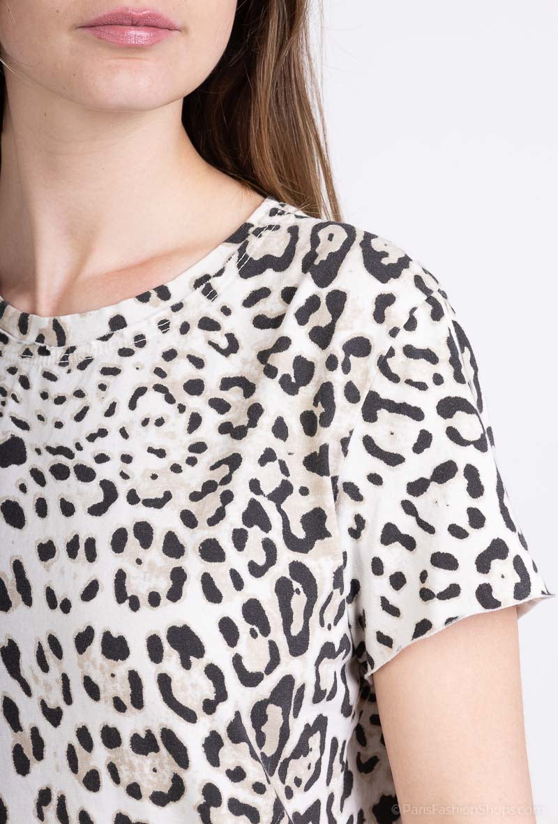 T-Shirt Léopard Coton Col Double