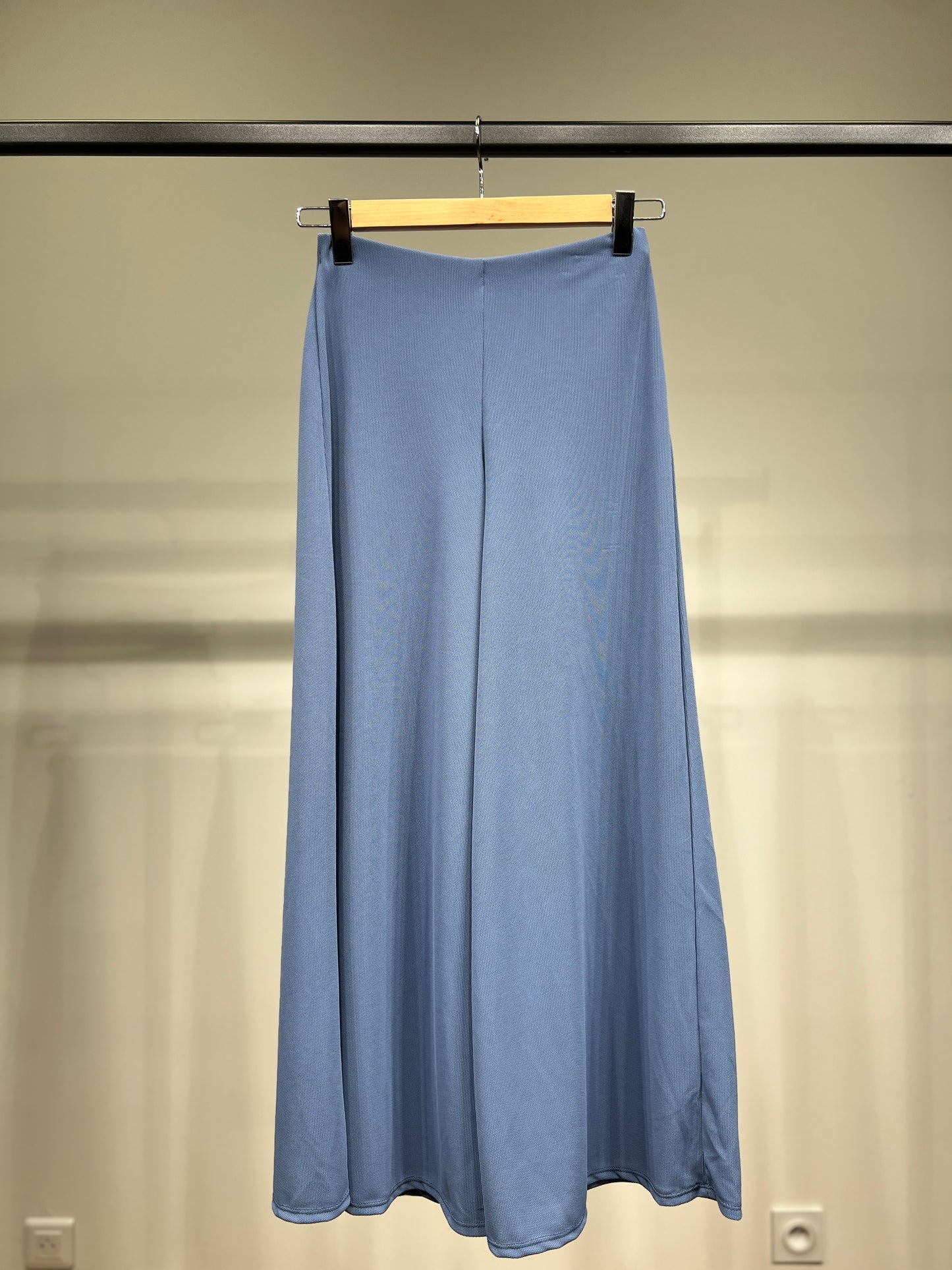 Wide Leg Straight Cut Trousers Fine Knit Elastic Waist