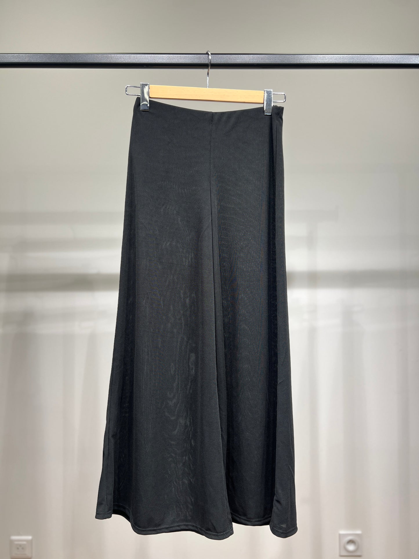 Wide Leg Straight Cut Trousers Fine Knit Elastic Waist