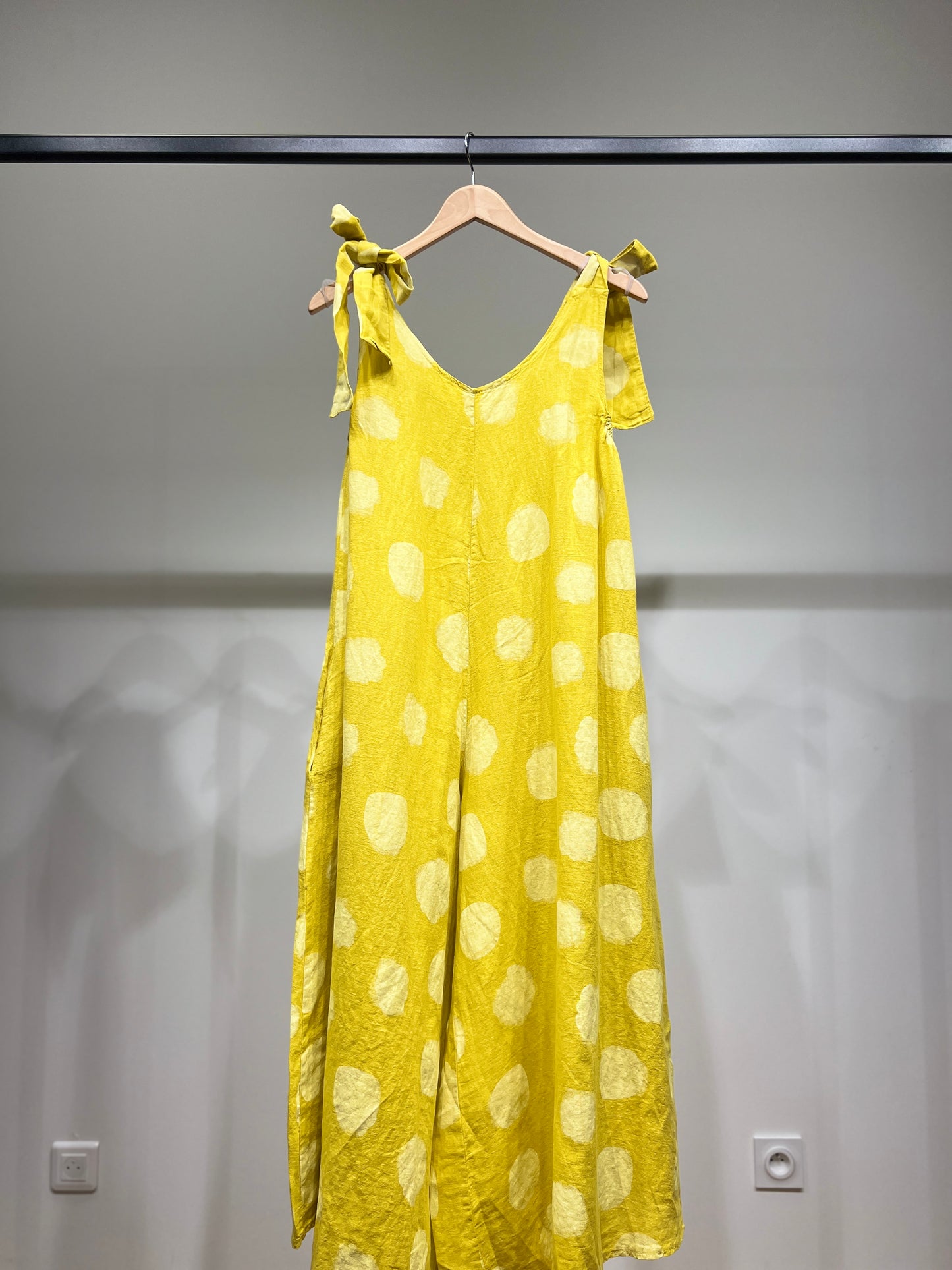 Combinaison à Pois Bretelles Nœuds Ajustables 100% Lin