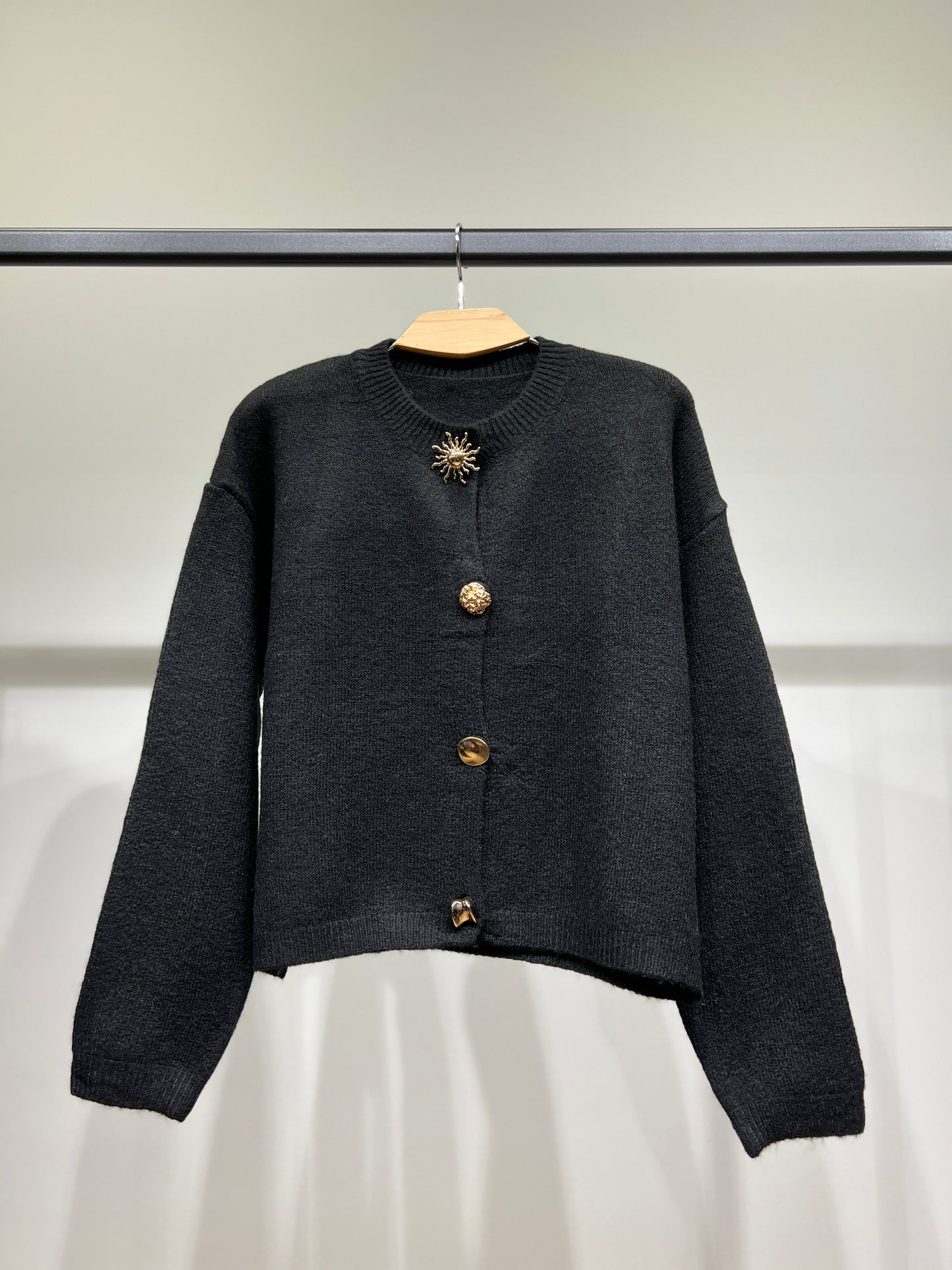 Cardigan Large Boutons Fantaisie Bords-Côtes 10% Laine