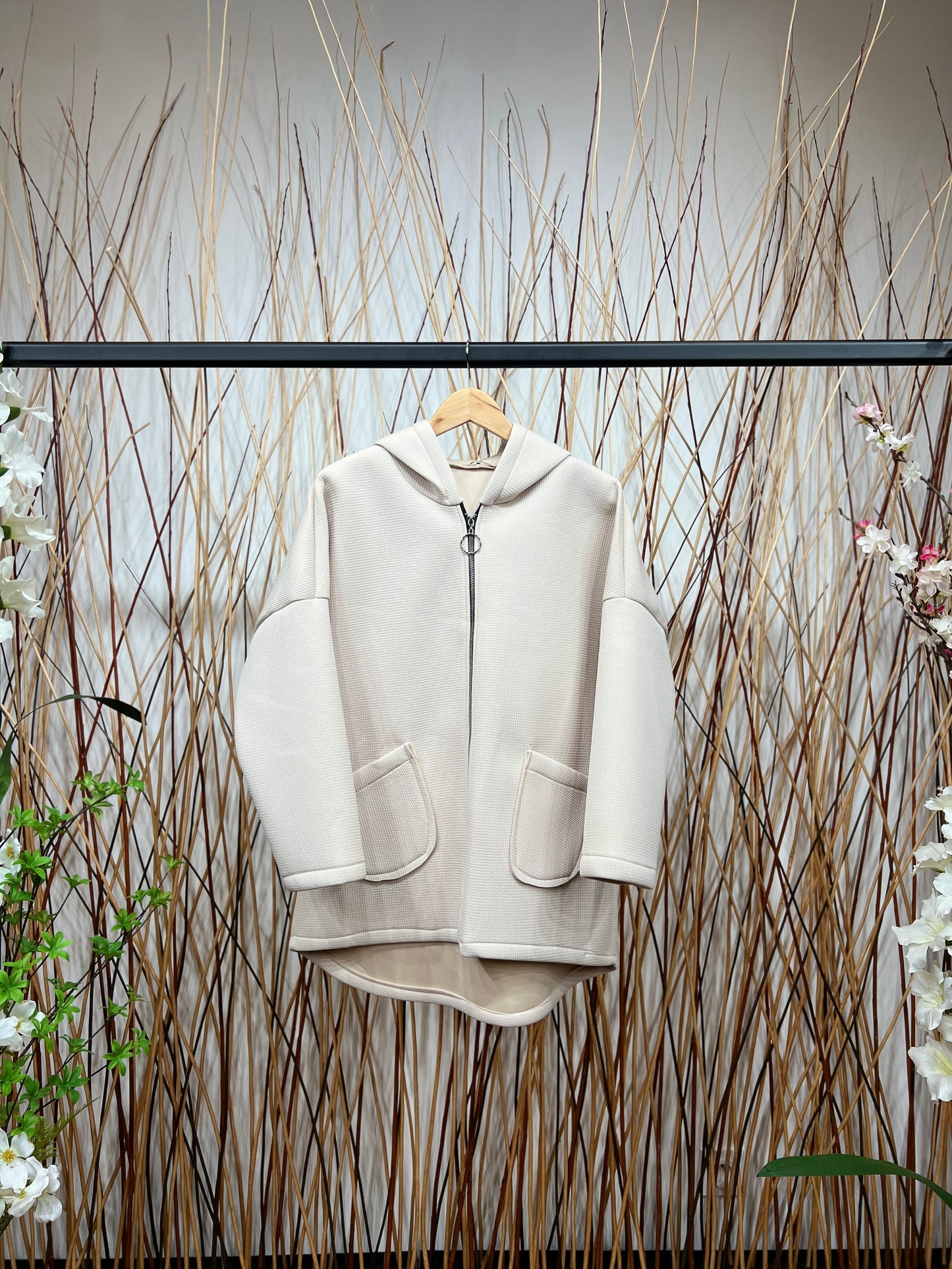 Sweatshirt à Capuche Zippé Matière En Relief Néoprène