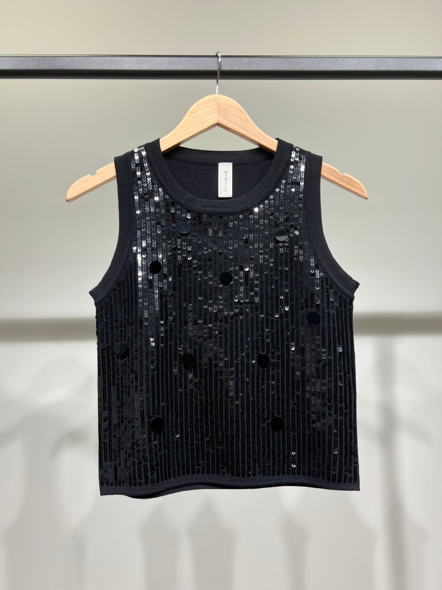 Débardeur Col Rond à Sequins à L'Avant