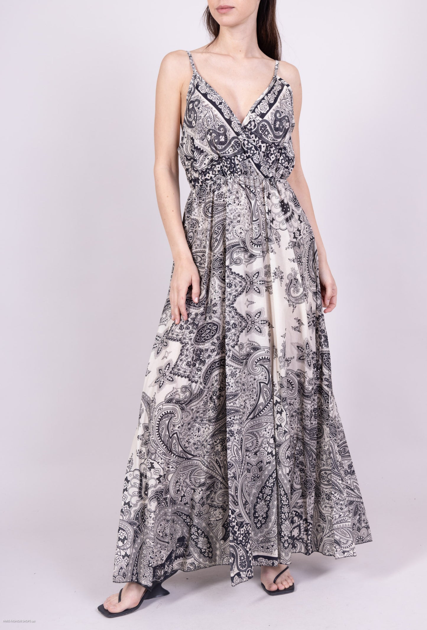 Robe Longue 100% Coton Bretelle Fine Motif Cachemire