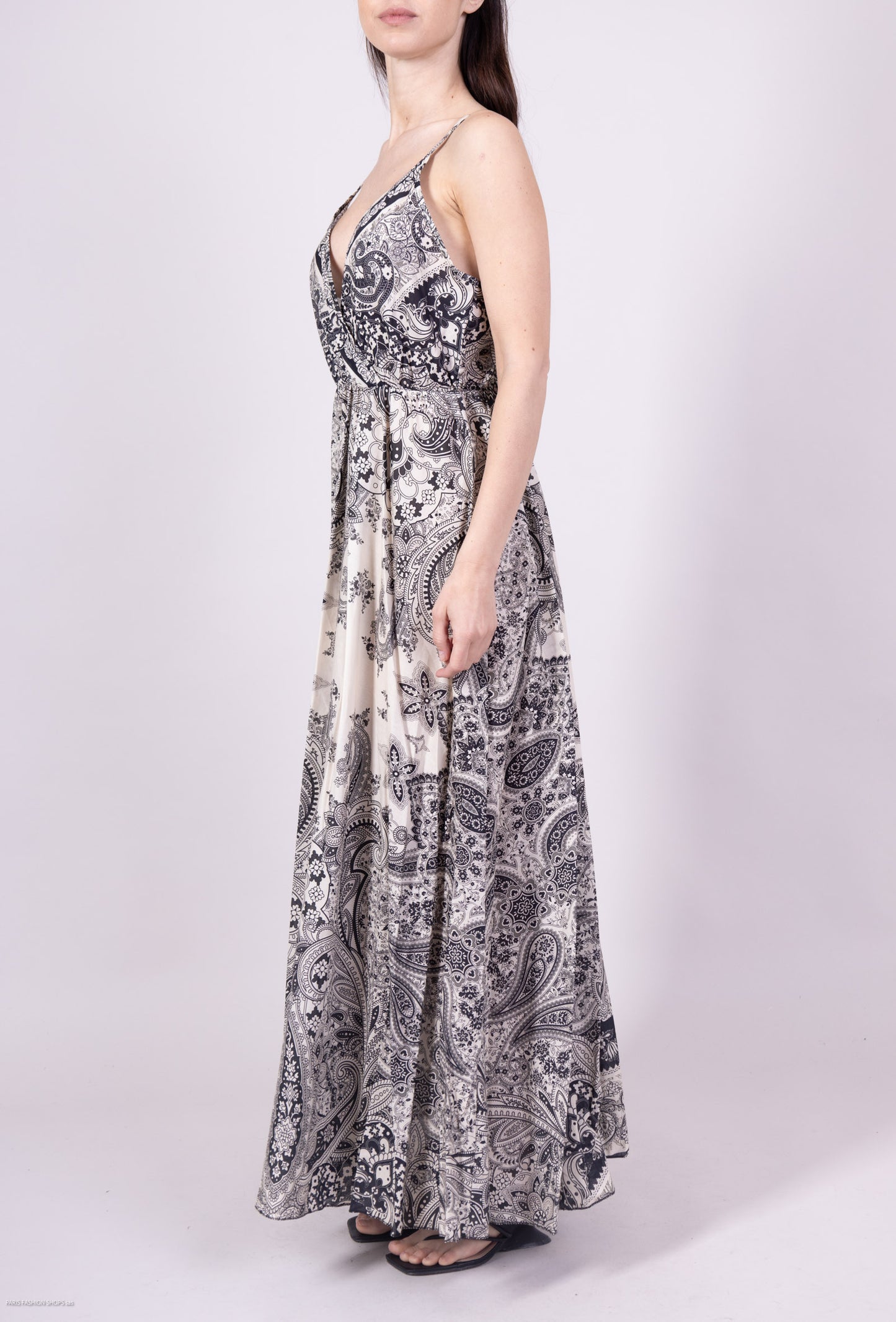 Robe Longue 100% Coton Bretelle Fine Motif Cachemire