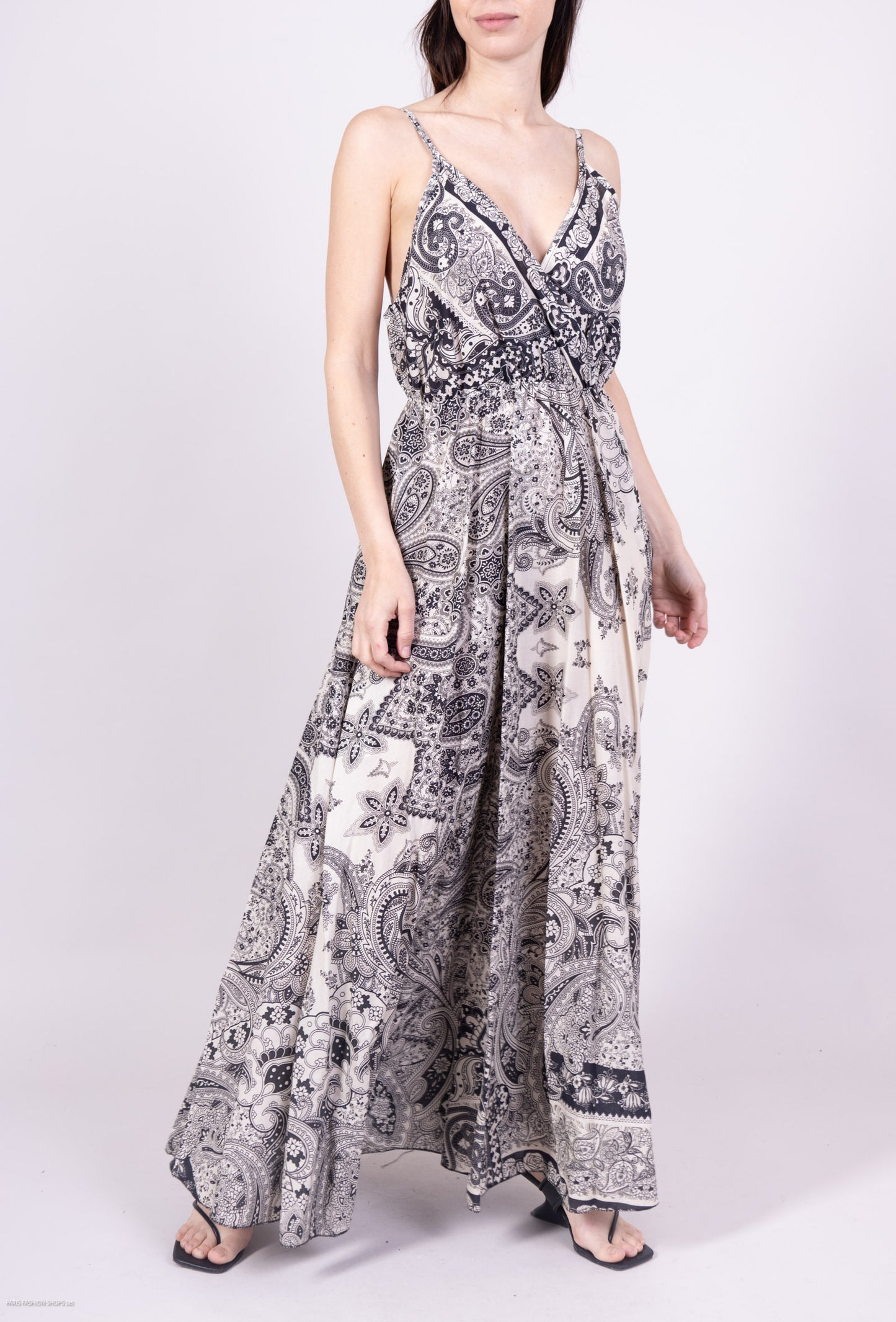 Robe Longue 100% Coton Bretelle Fine Motif Cachemire