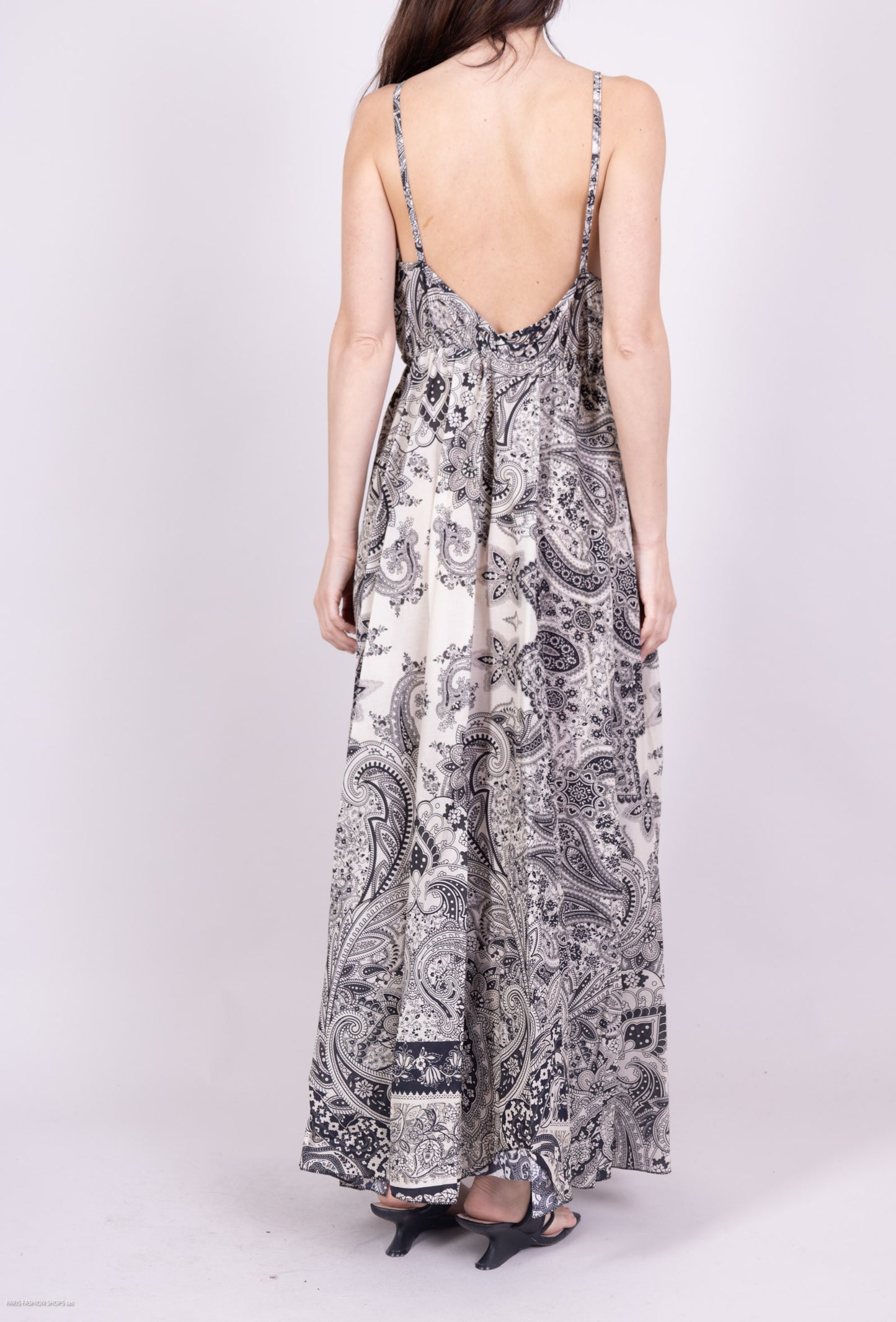 Robe Longue 100% Coton Bretelle Fine Motif Cachemire