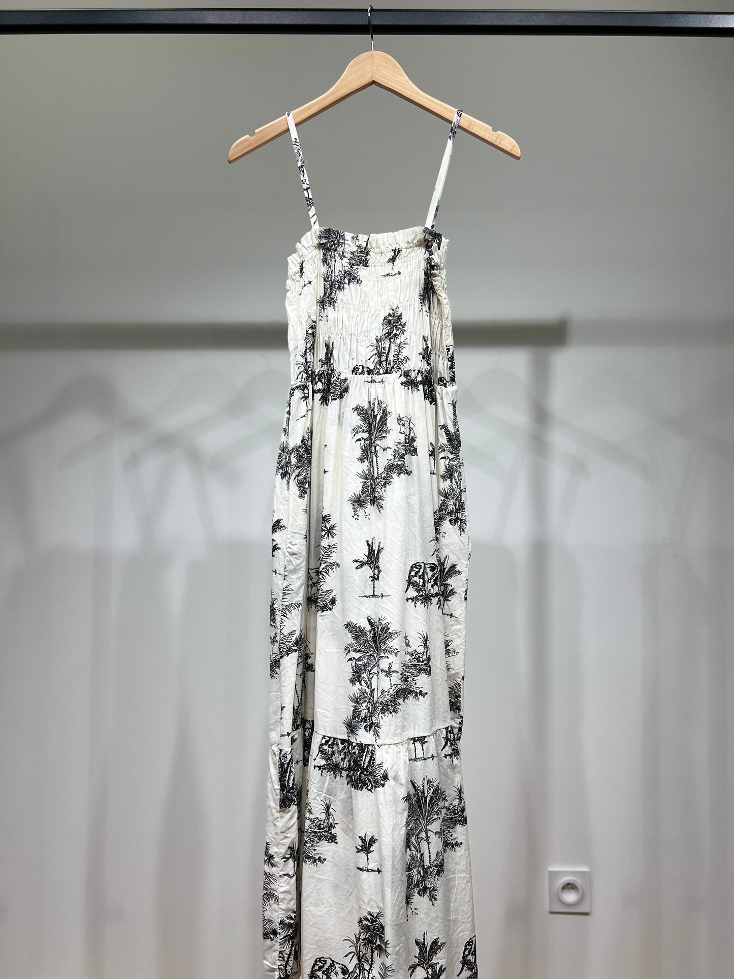 Robe Été Bretelles Ajustable Motif Tropical Smock 100% Coton