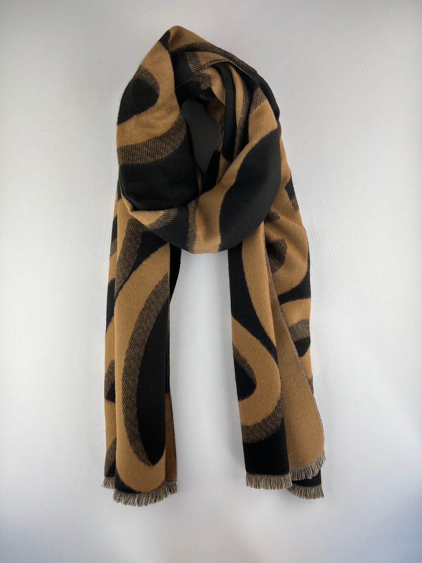 Écharpe Motif Ruban à Franges 30% Cachemire 20% Laine