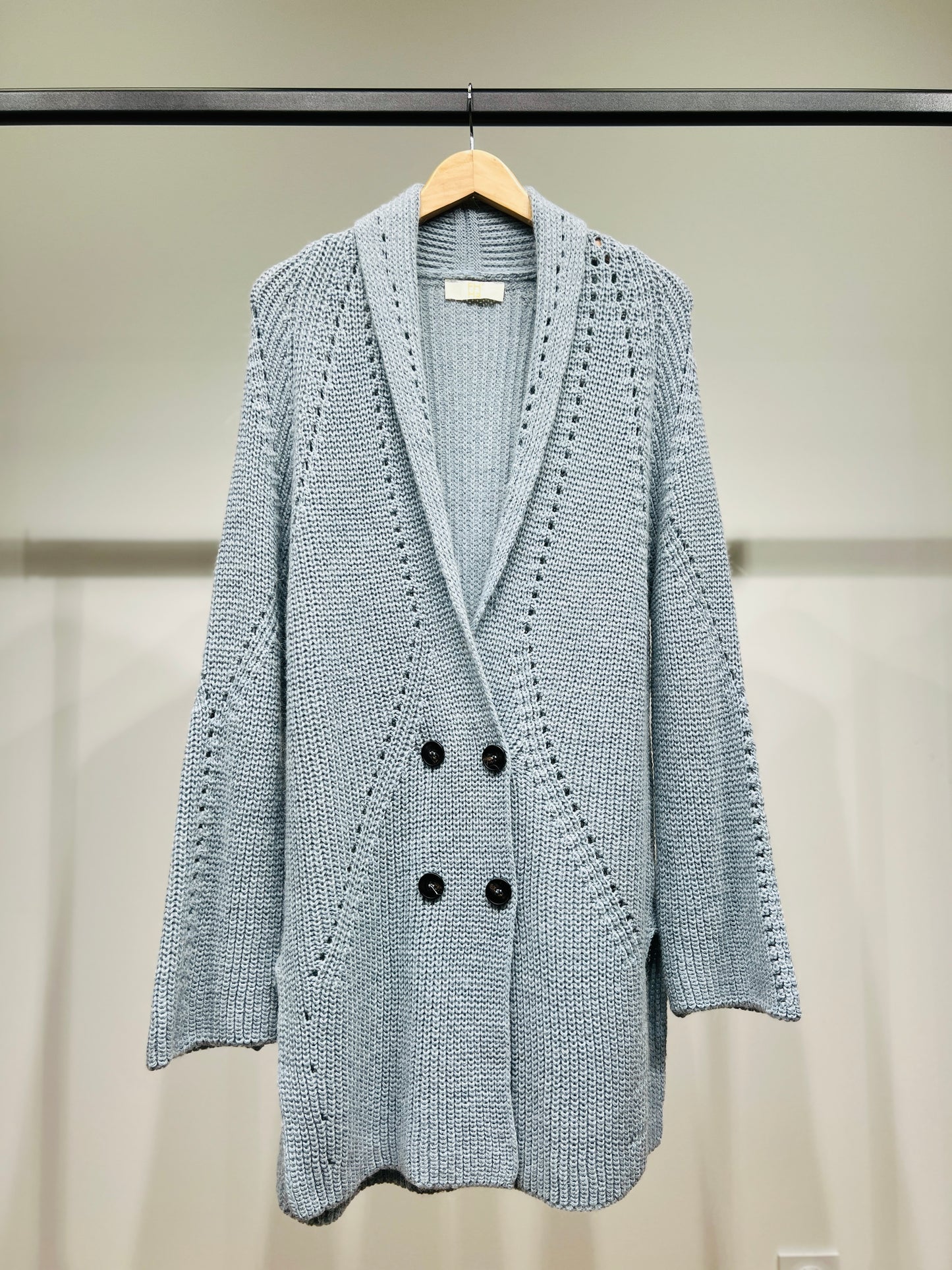Gilet Long Maille Col Châle Boutonnage Croisé