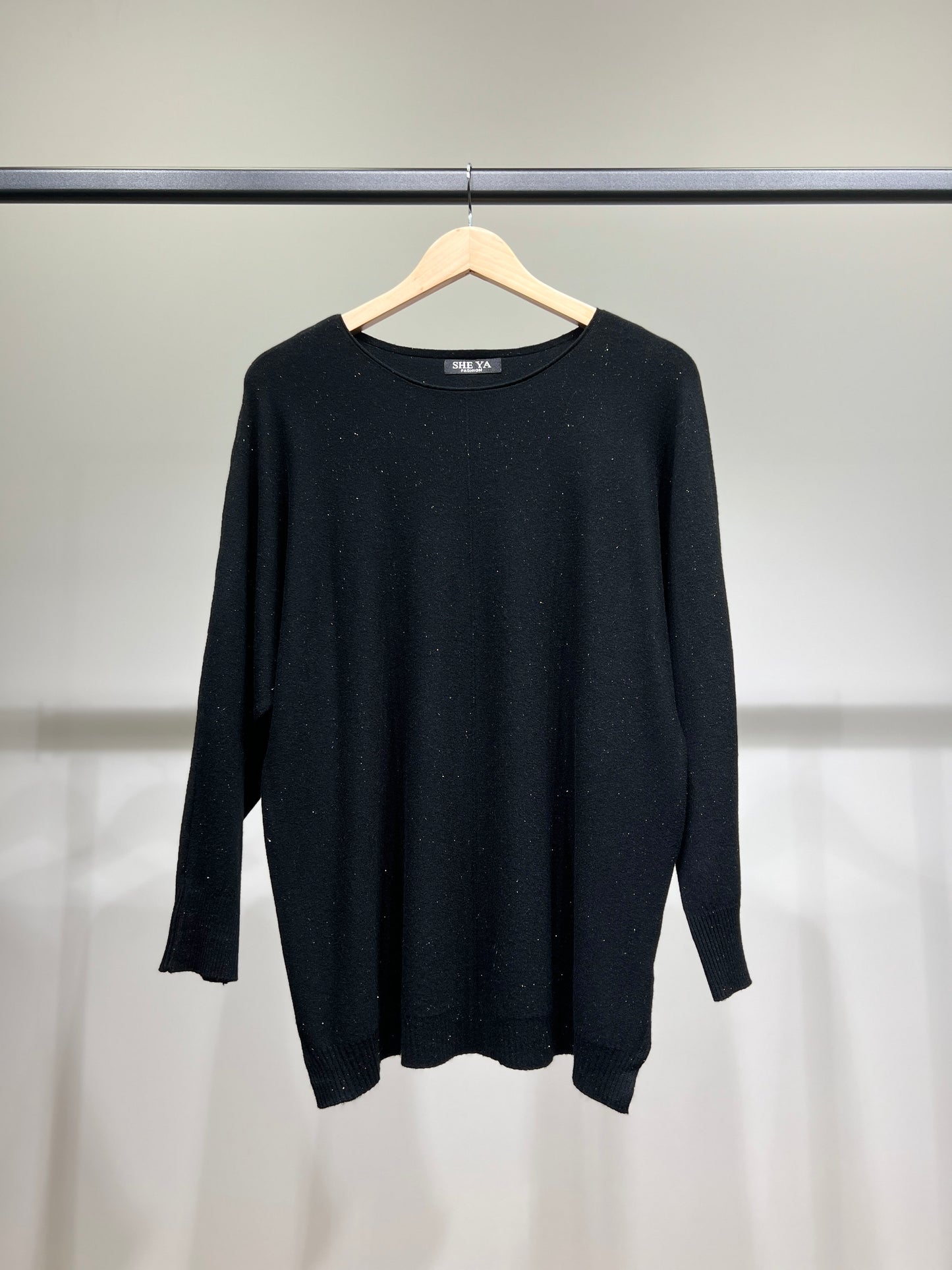 Pull Maille Fine Col Rond Bords-Côtes à Lurex Argenté