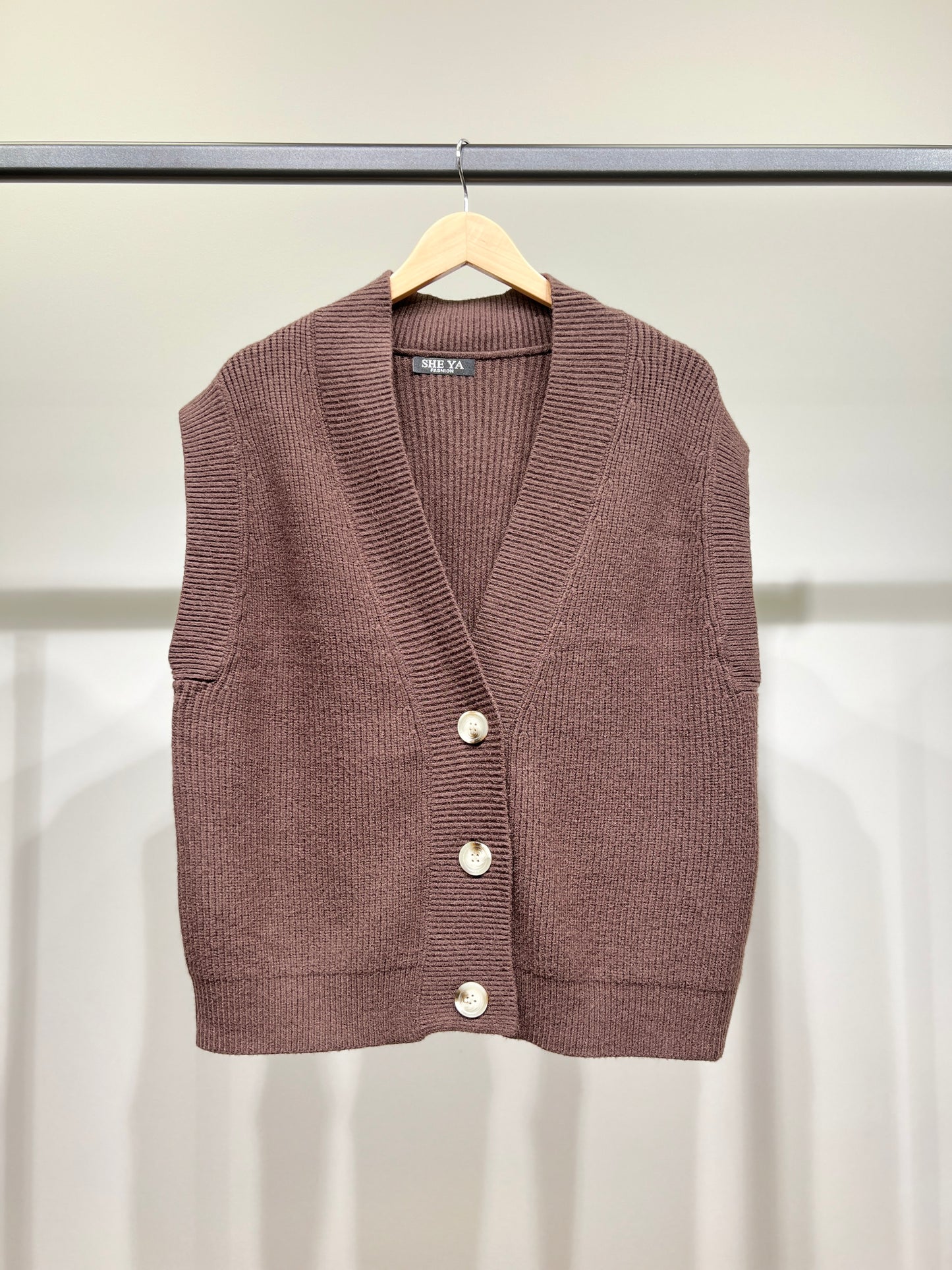 Gilet Large Côtelé Col Dégagé Avec Nylon