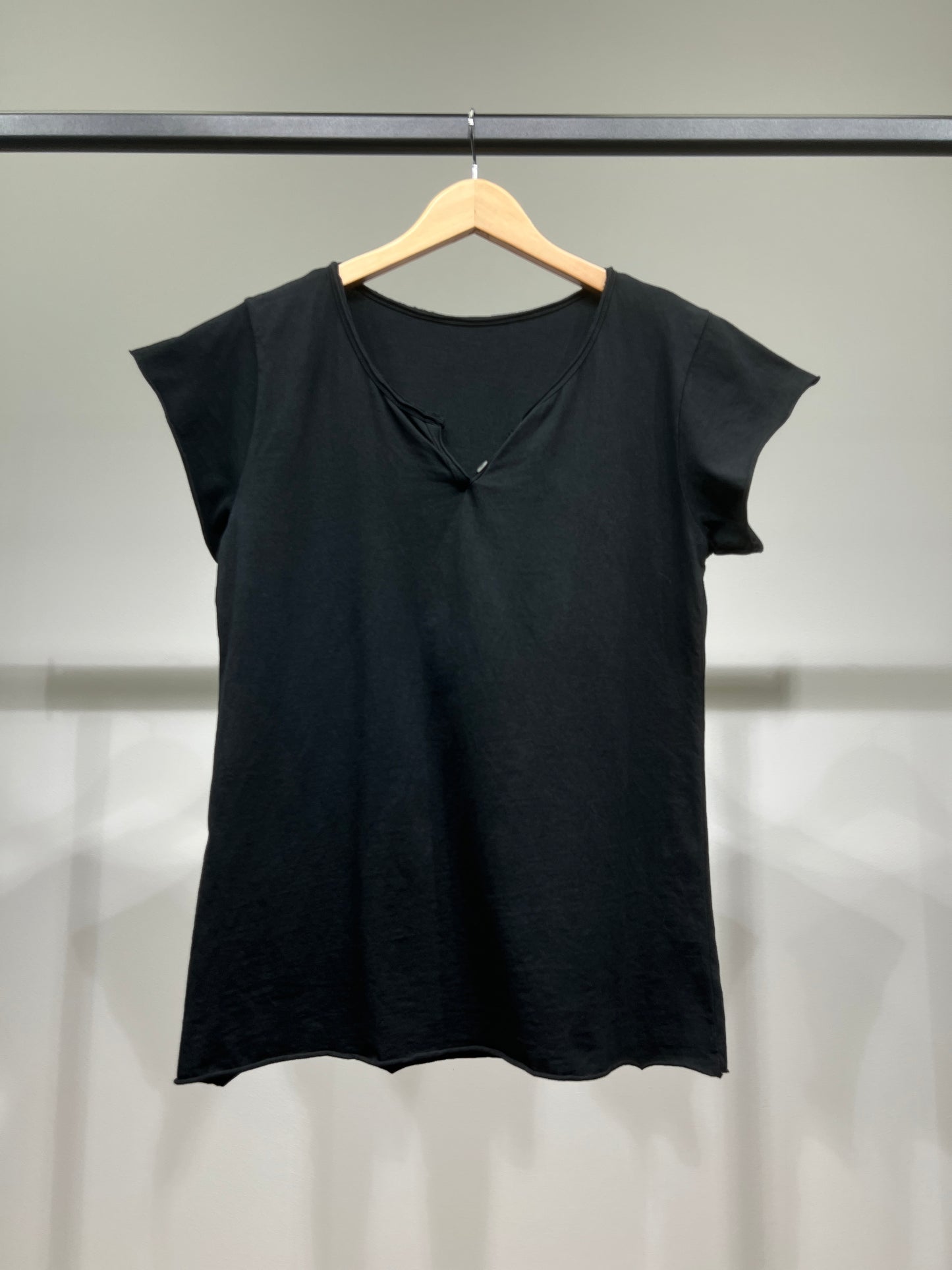 T-Shirt Manche Courte Col Henley Simple 100% Coton