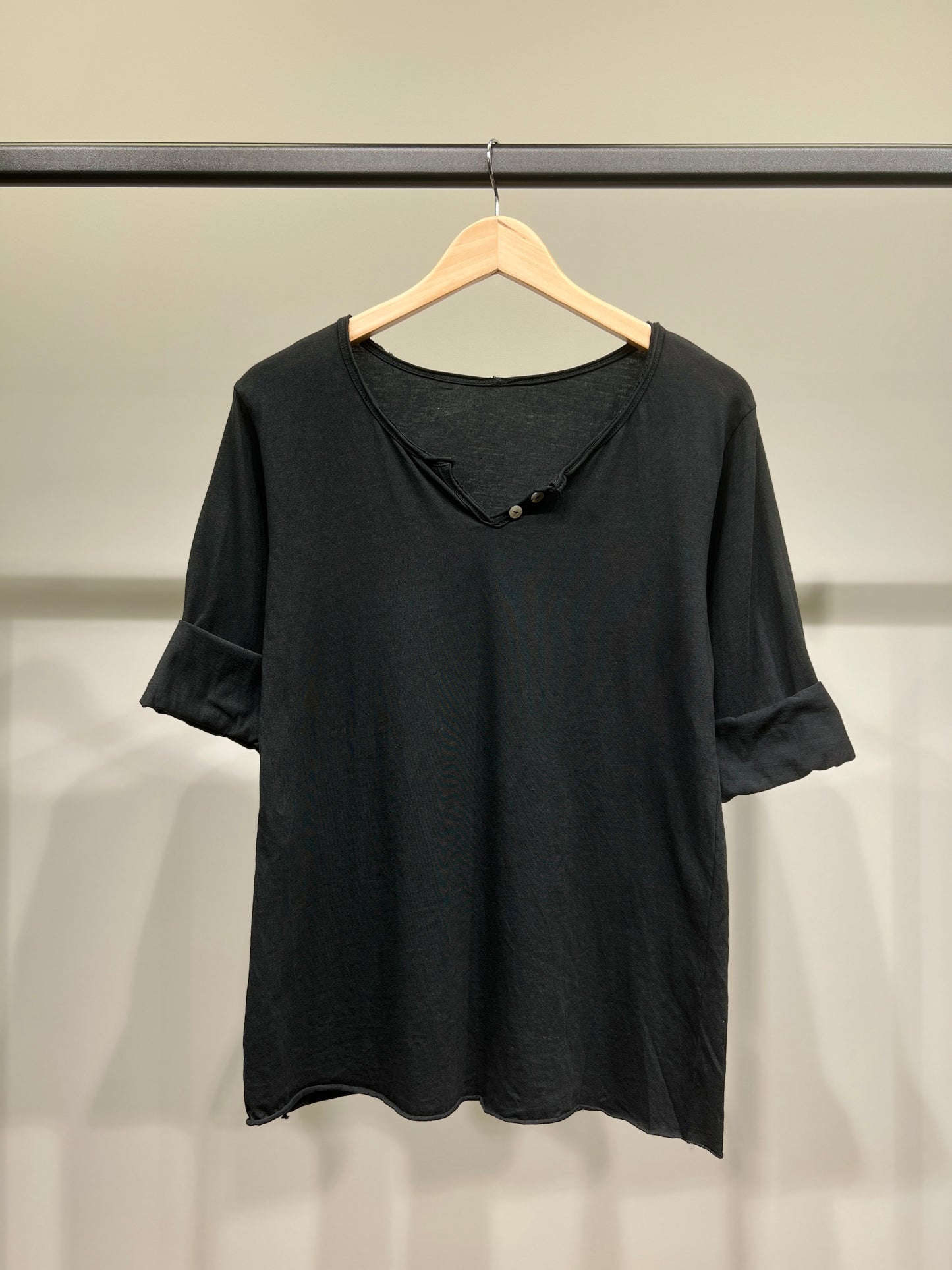 T-Shirt Léger Simple Col Henley Manches Longues 100% Coton