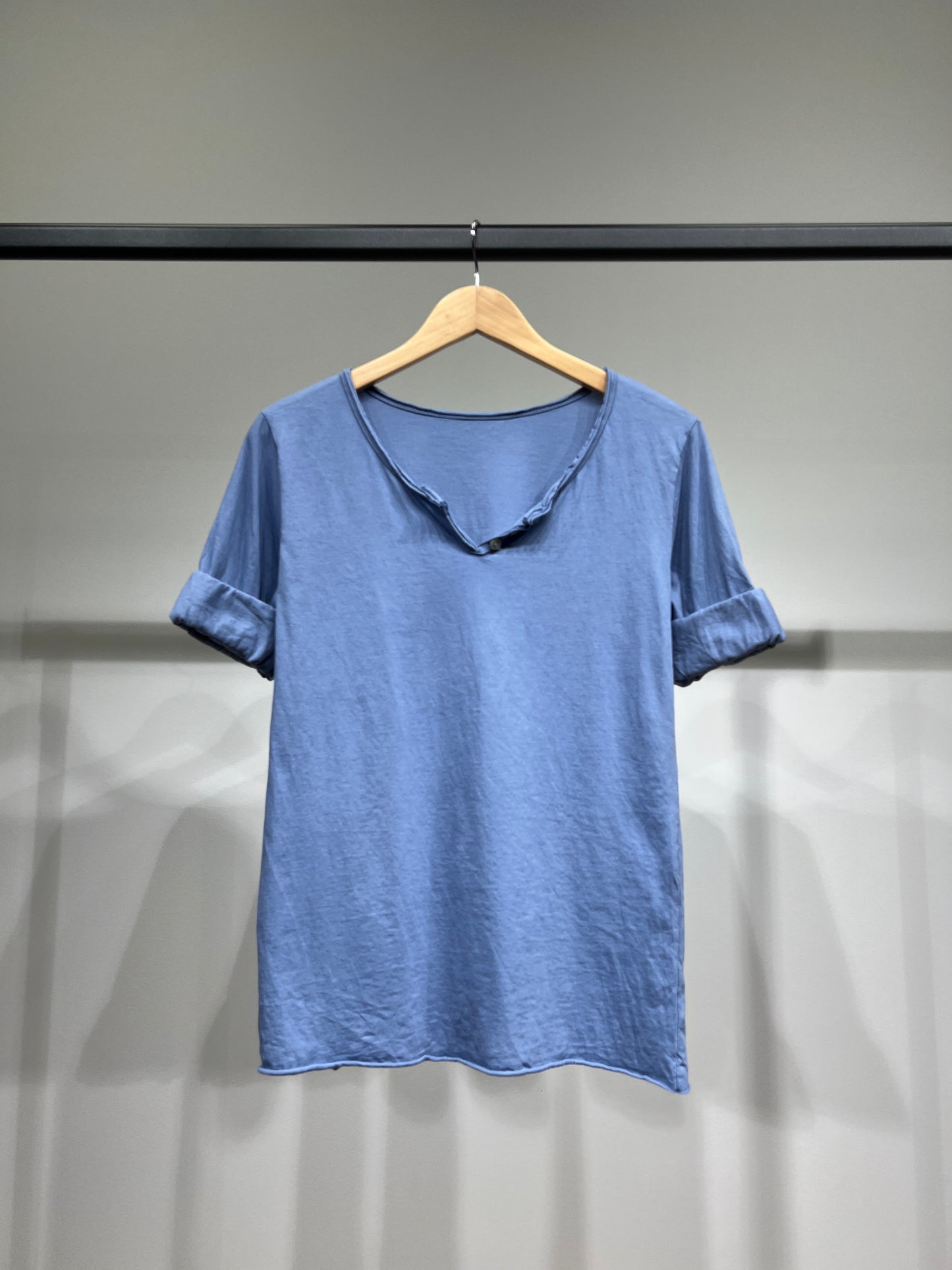 T-Shirt Léger Simple Col Henley Manches Longues 100% Coton