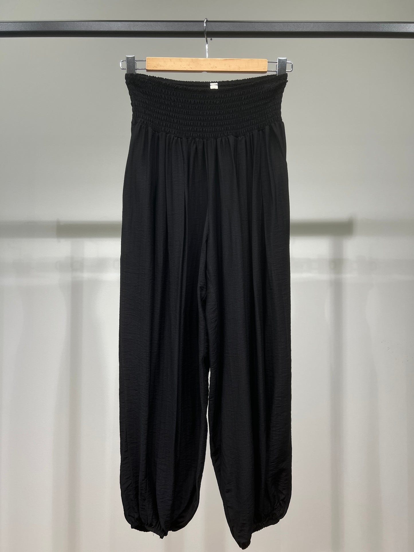 Pantalon Large Sarouel Coupe Bouffante Taille Élastique Smocké à Poches