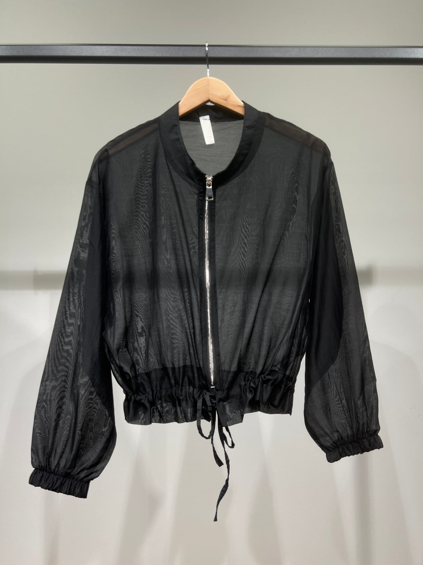 Veste Courte Zippé Manches Bouffantes Taille à Cordon